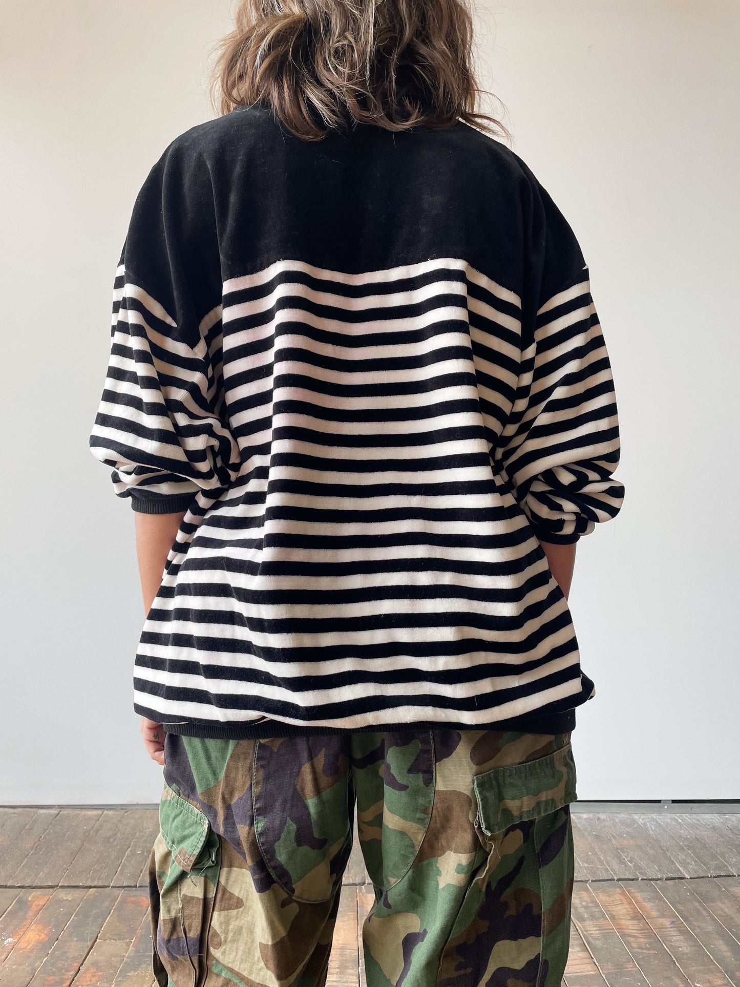 Velour Stripe Oversize Crewneck