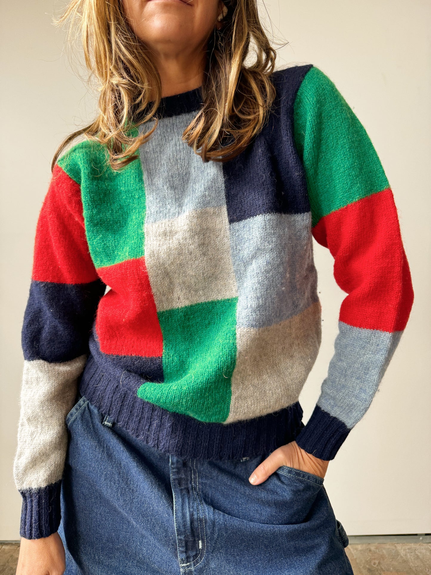 Wool Colorblock Crewneck Sweater (S)