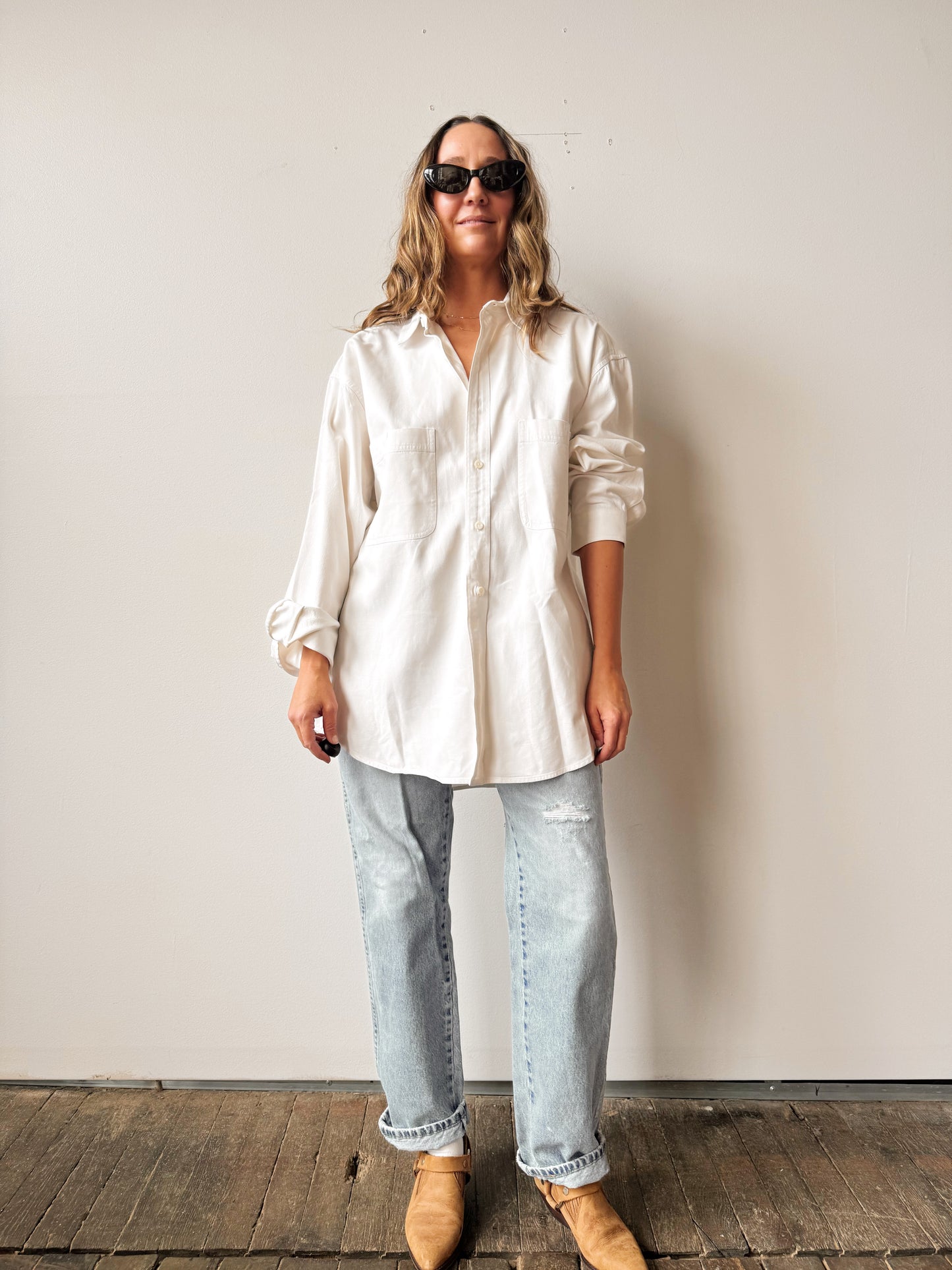 Cotton Starched White Woven Blouse (L)