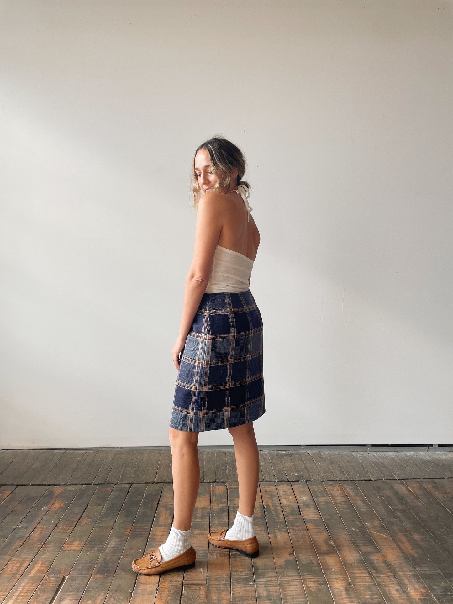 Wool Wrap Plaid Skirt (M)