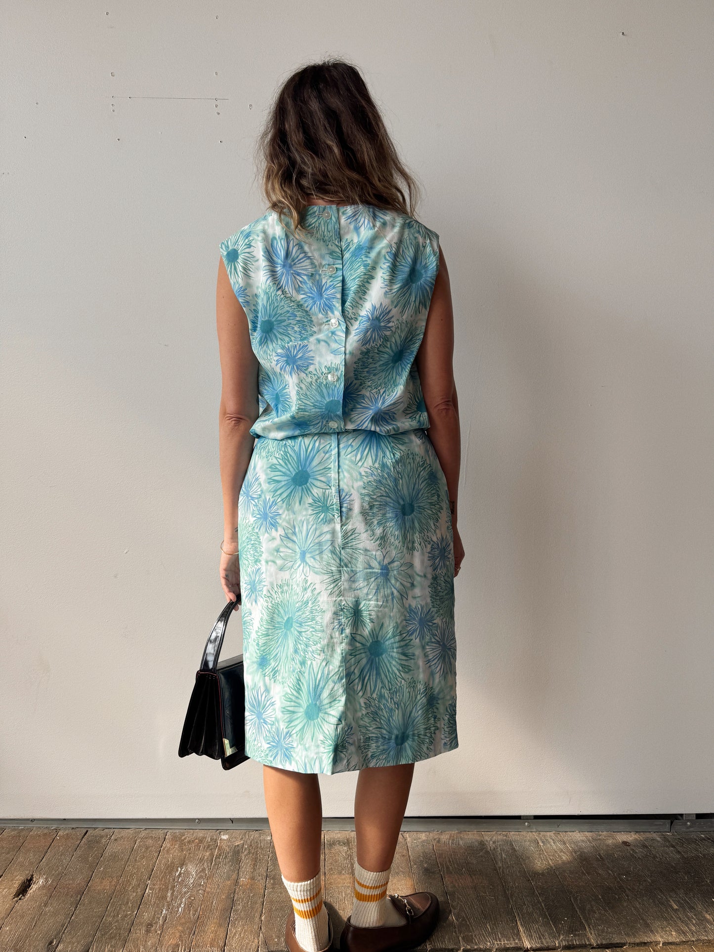 Blue Flower 60s Fritzi Cinch Dress (M)