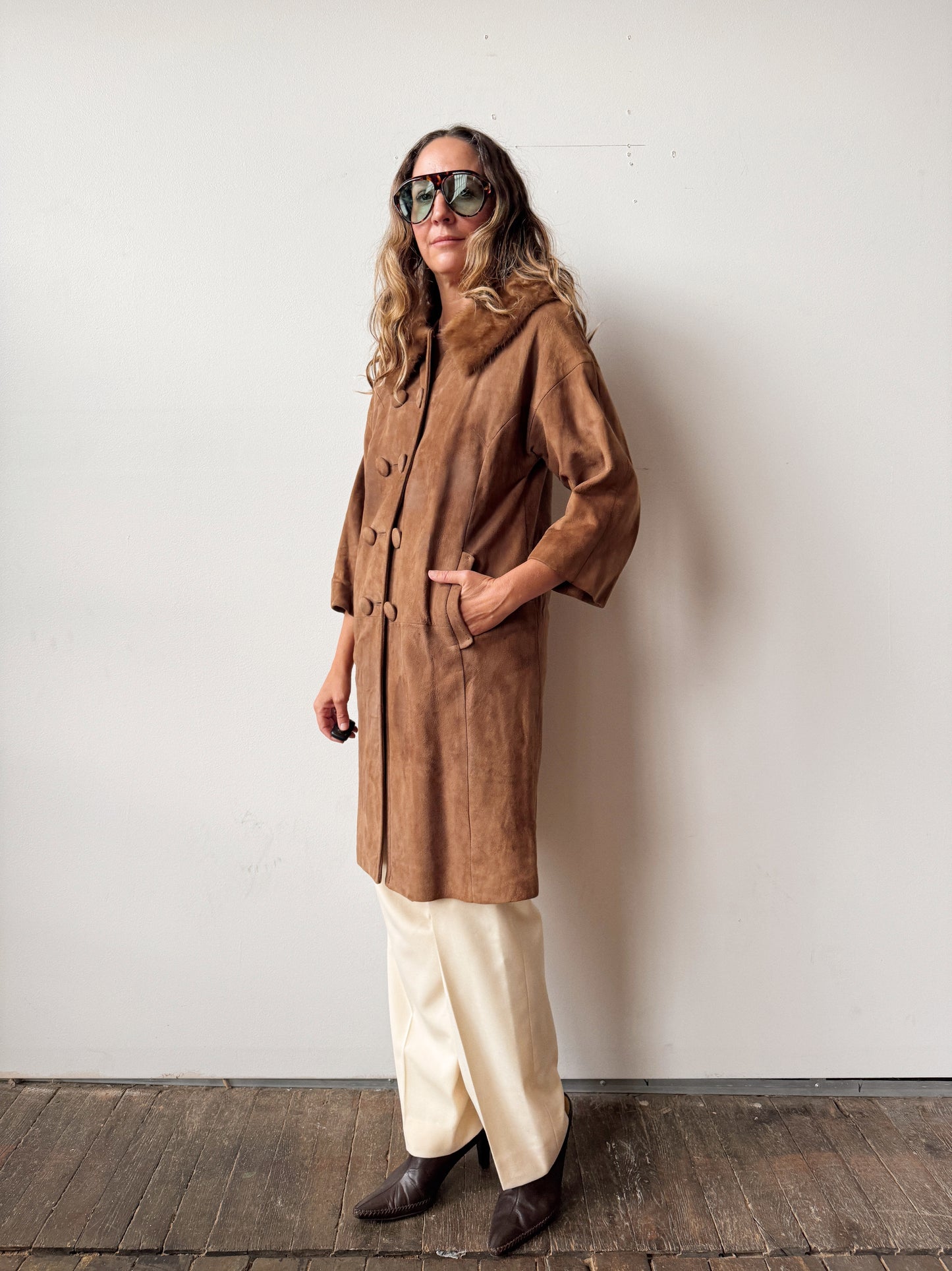 Suede and Mink Collar 60s Coat (XS)