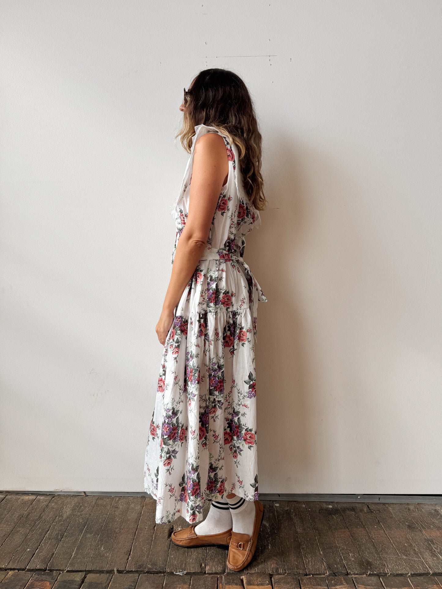 Floral 90s Lace Cotton Dress (M)