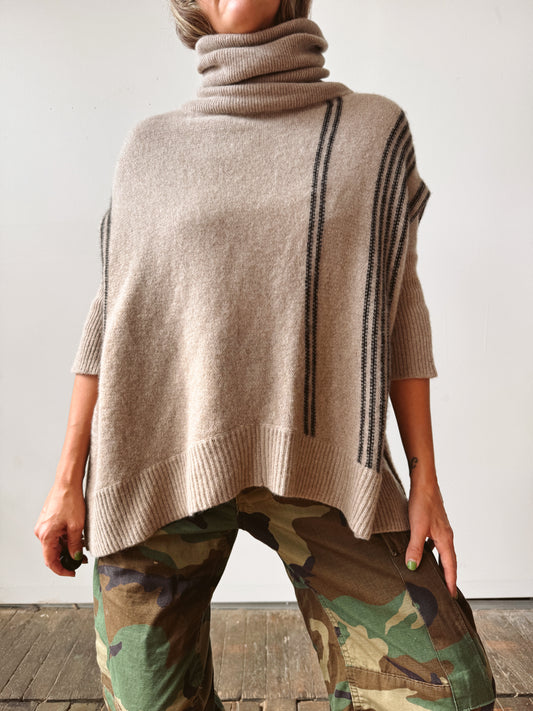 Cashmere Striped and Tan Turtleneck Sweater (M)