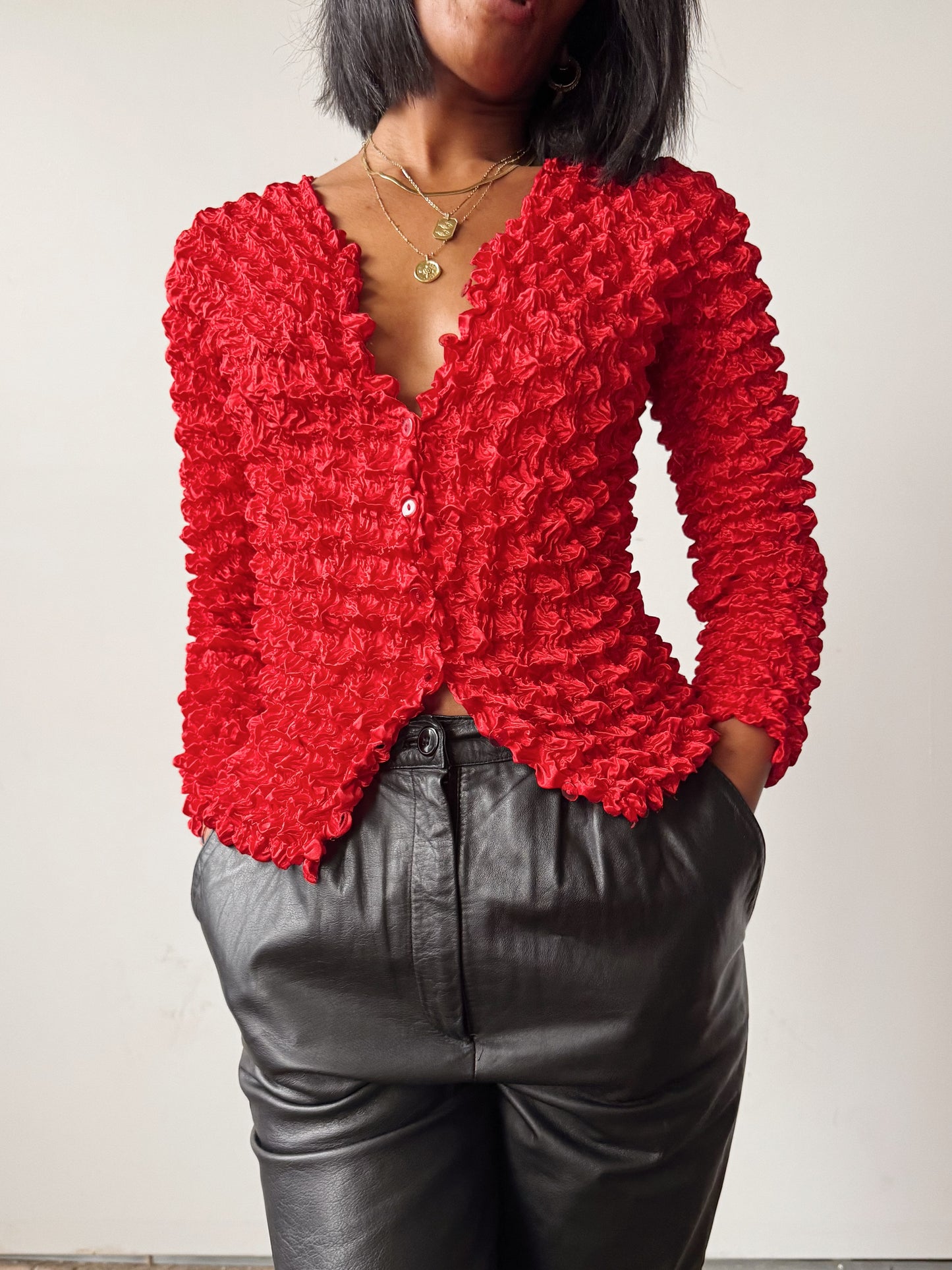 Crinkled 90s Button Blouse (M)