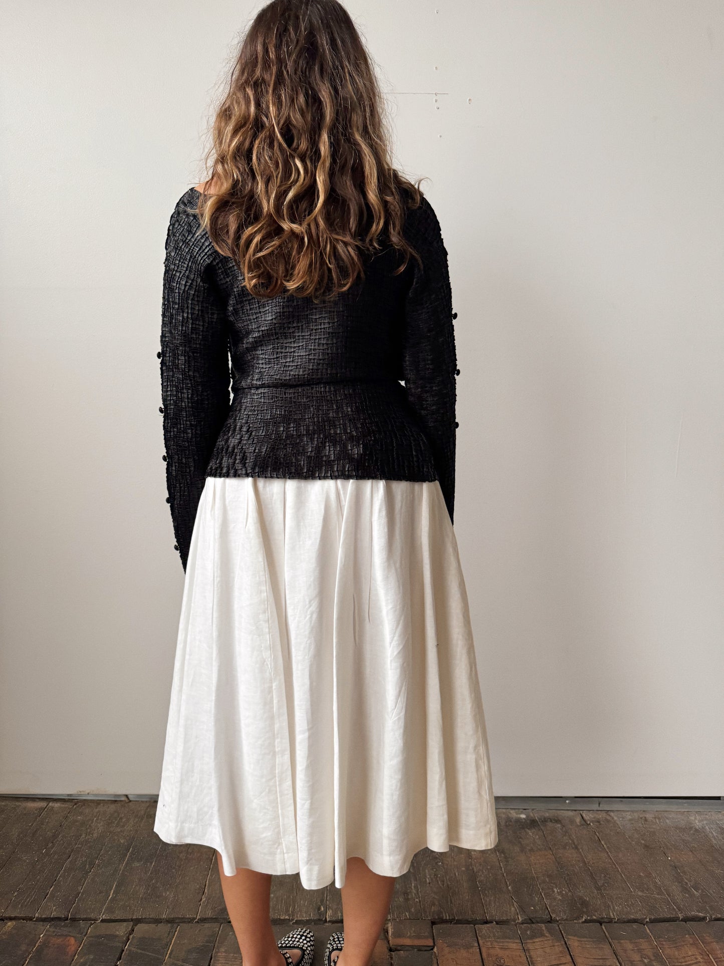 Crinkled Blouse with Button Sleeve (L)