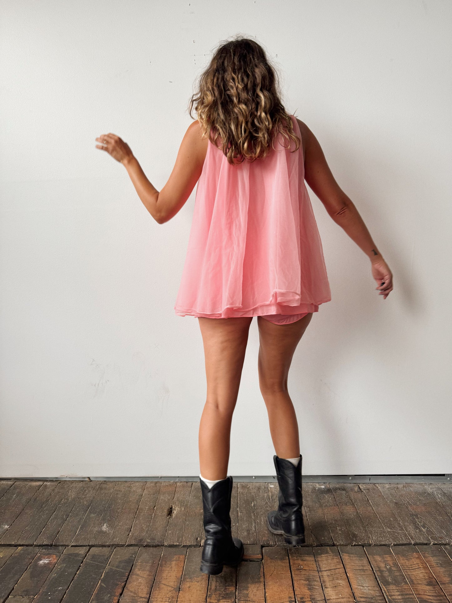 Hot Pink 60s Chiffon Lingerie Panty Set (M)