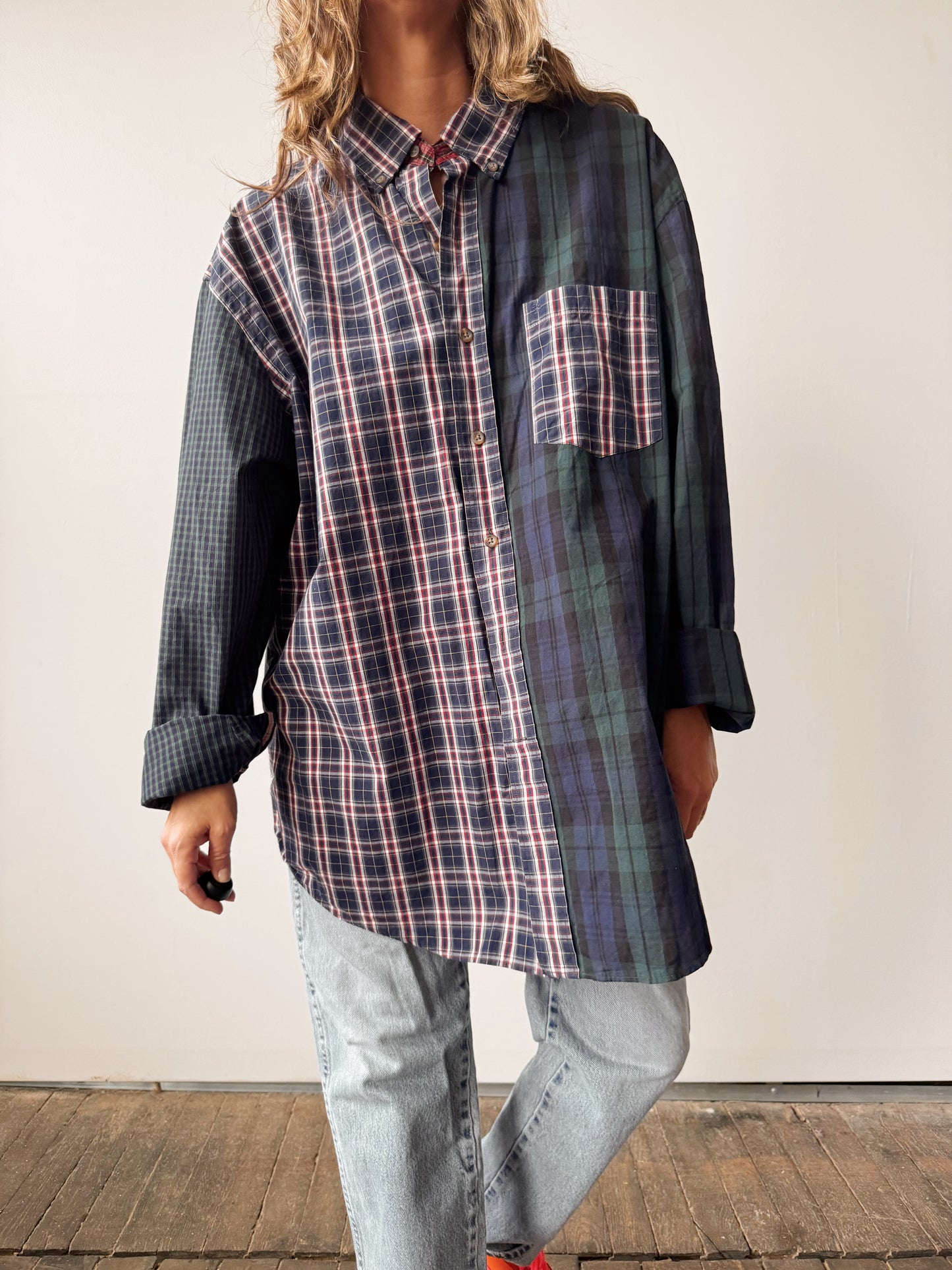 Mixed Plaid Oversize Woven Shirting (Mens XL)