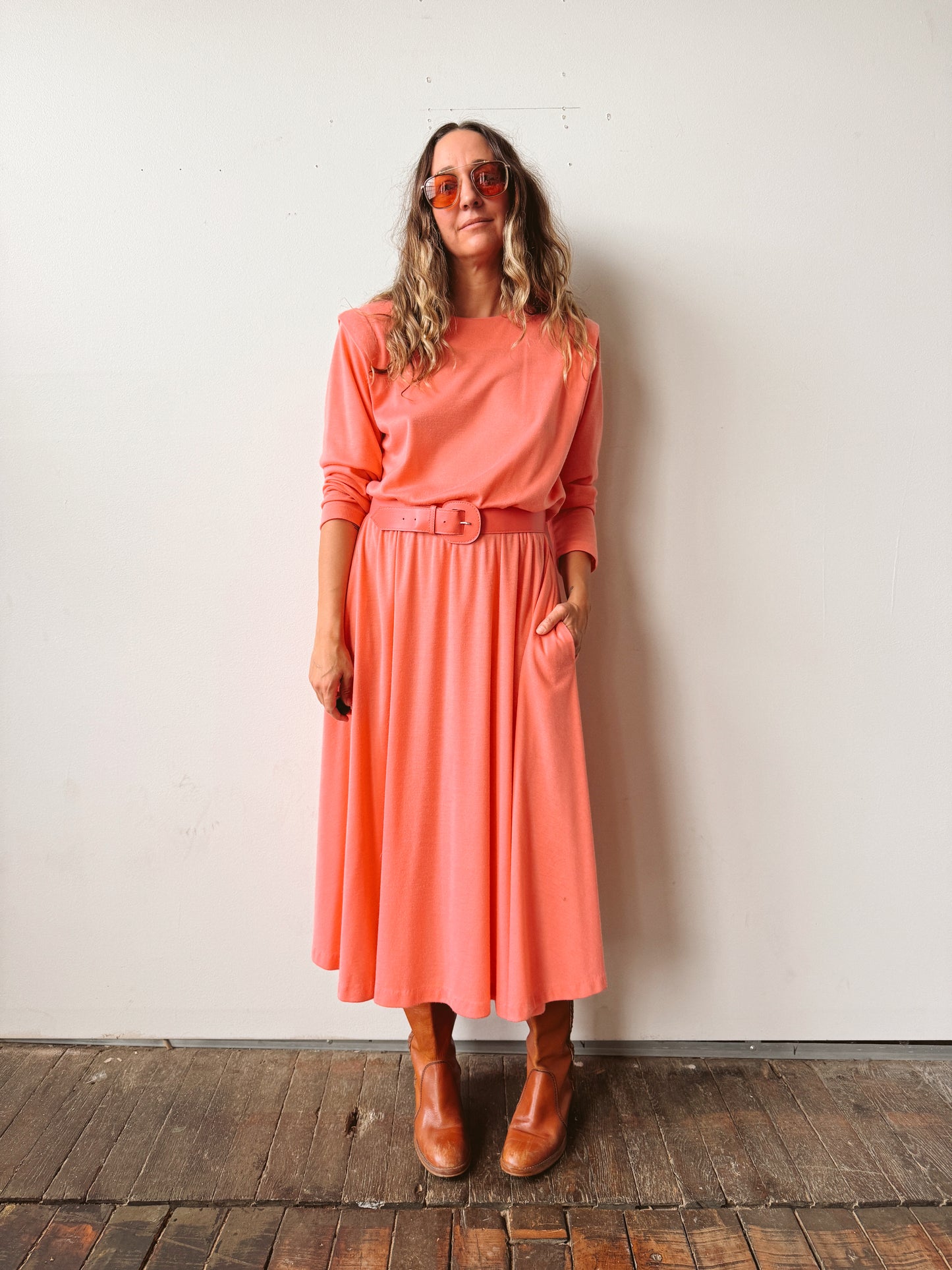 Coral Dolman Sleeve Dress with Belt (M)
