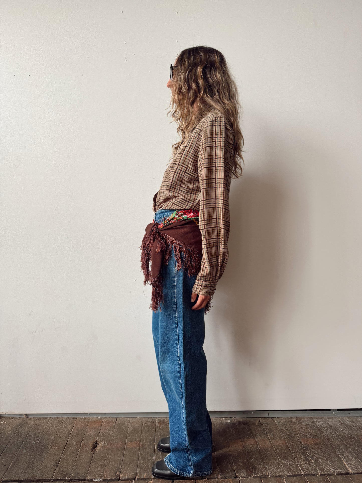 Brown Floral Oversize Fringe Scarf (35x35")
