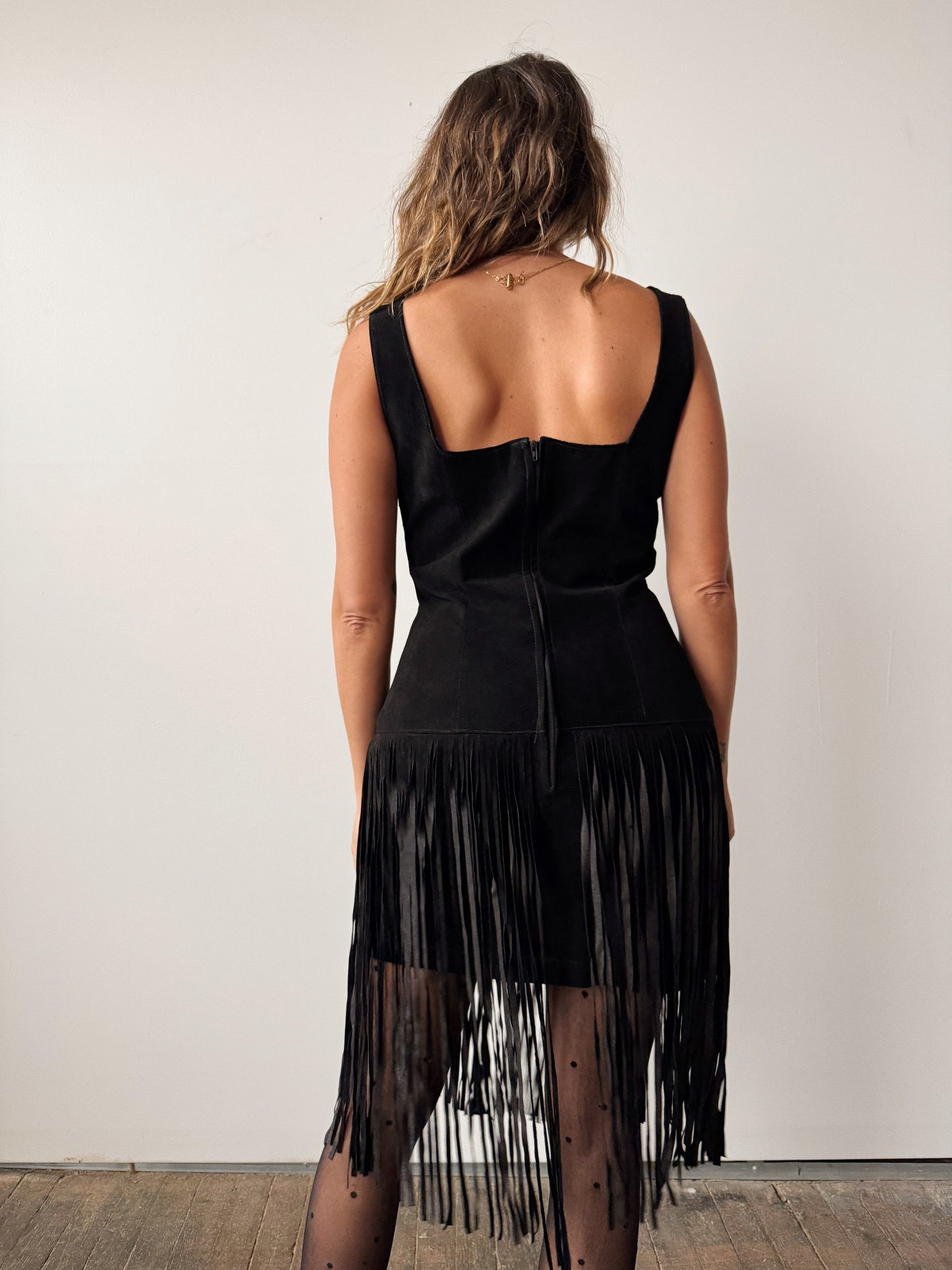 Suede Fringe 90s Dress (M)