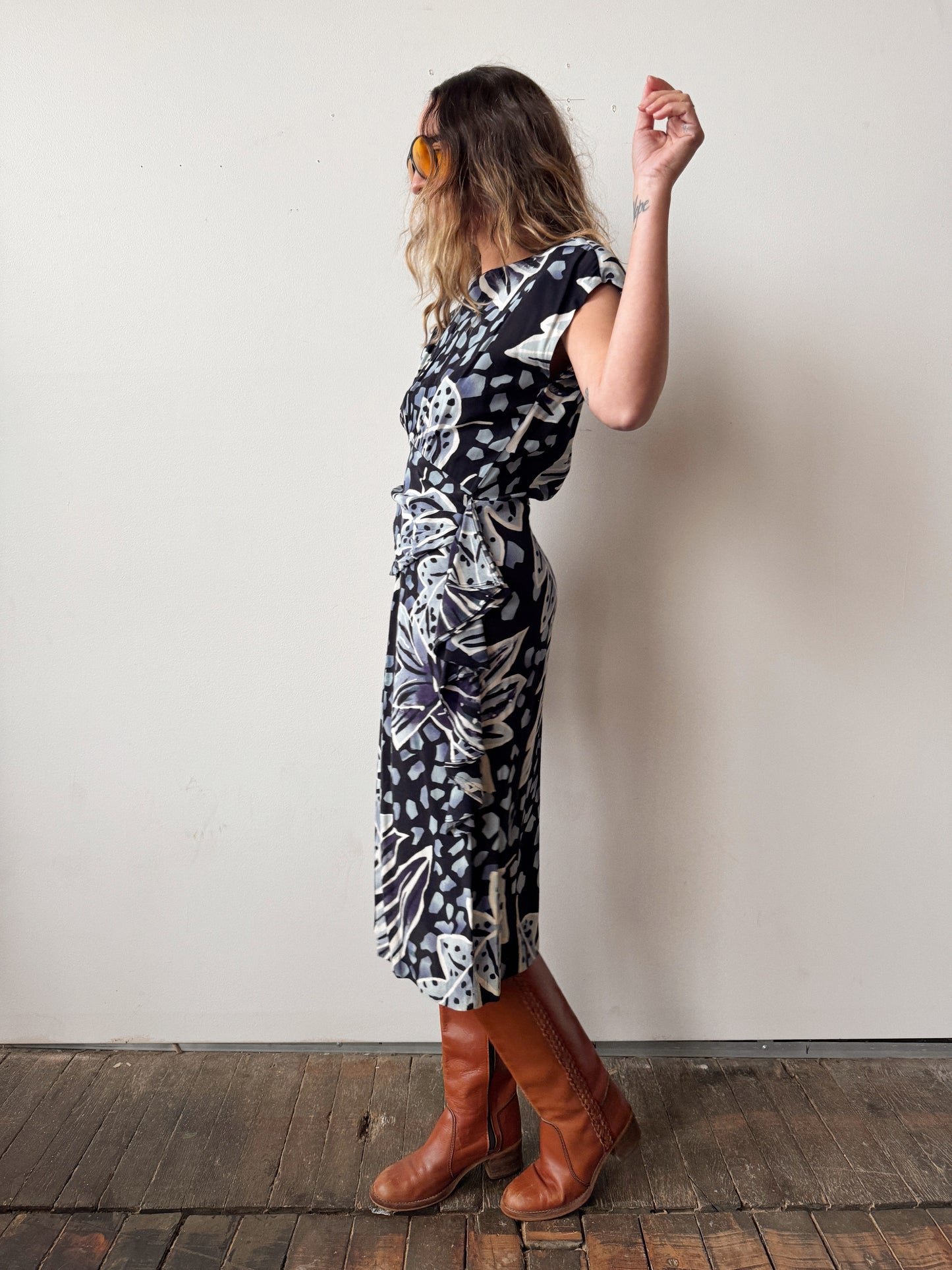 Rouche 90s Floral Dress (M)