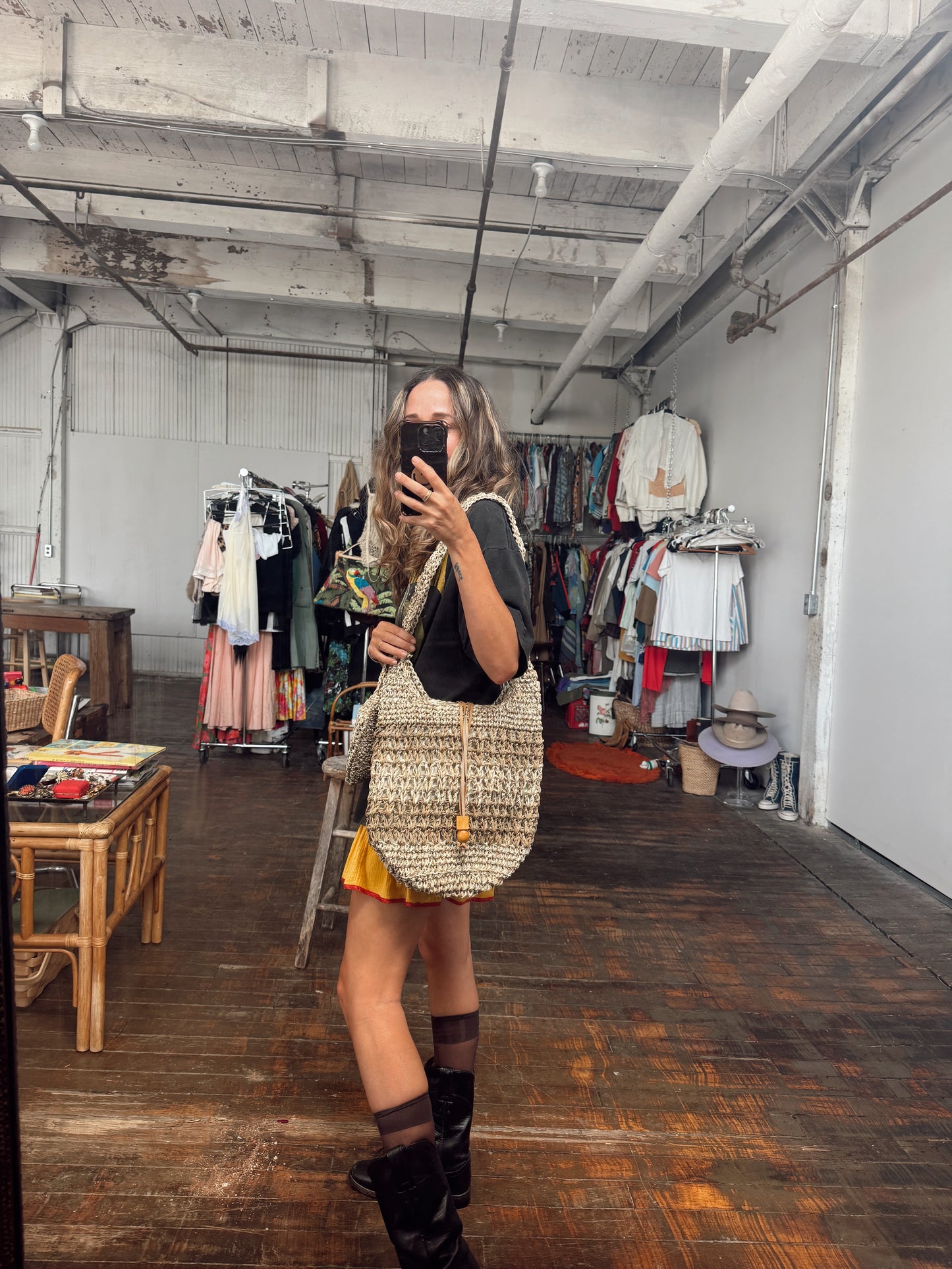 Seagrass and Paper Straw Hobo Shoulder Bag
