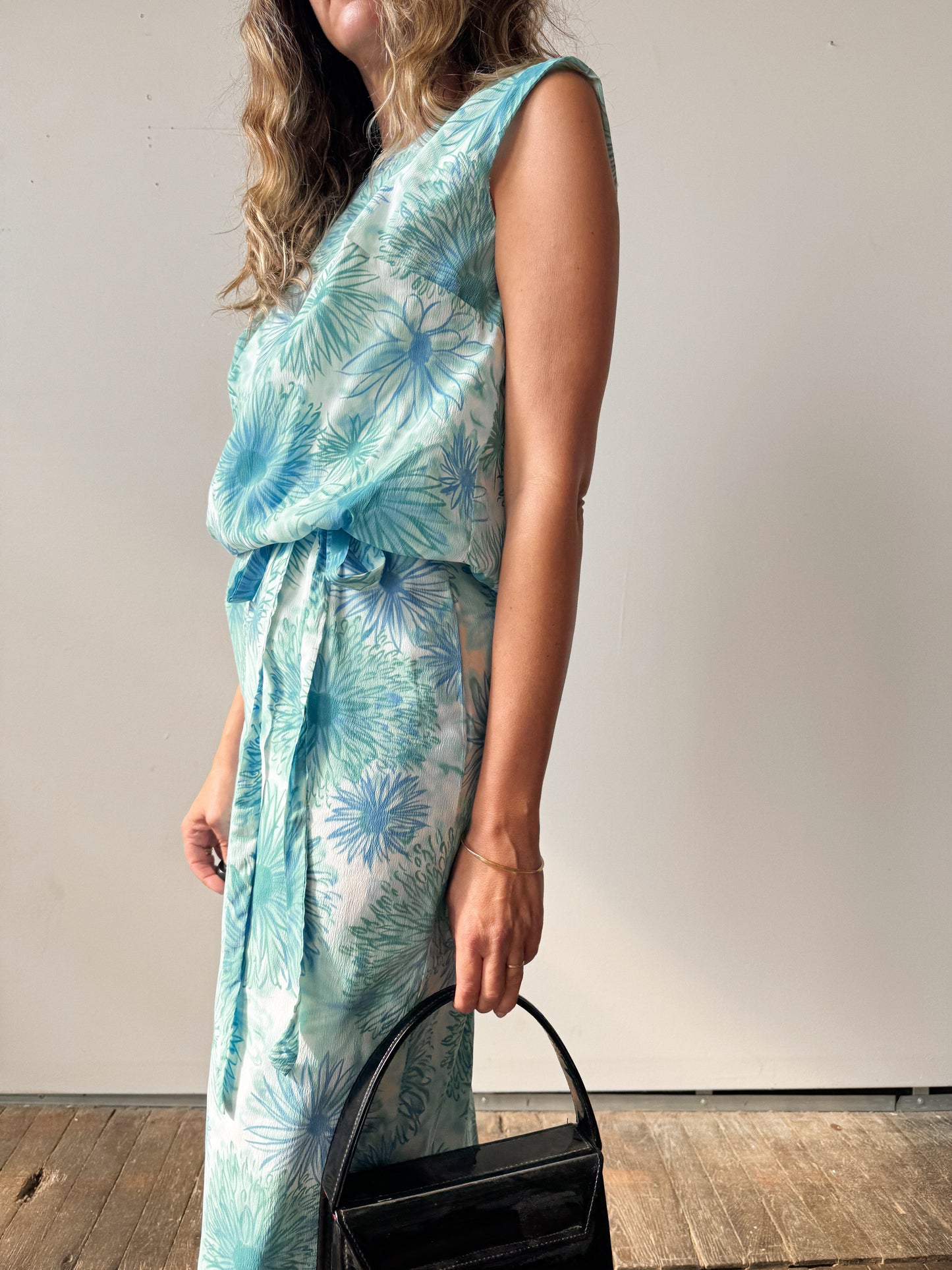 Blue Flower 60s Fritzi Cinch Dress (M)