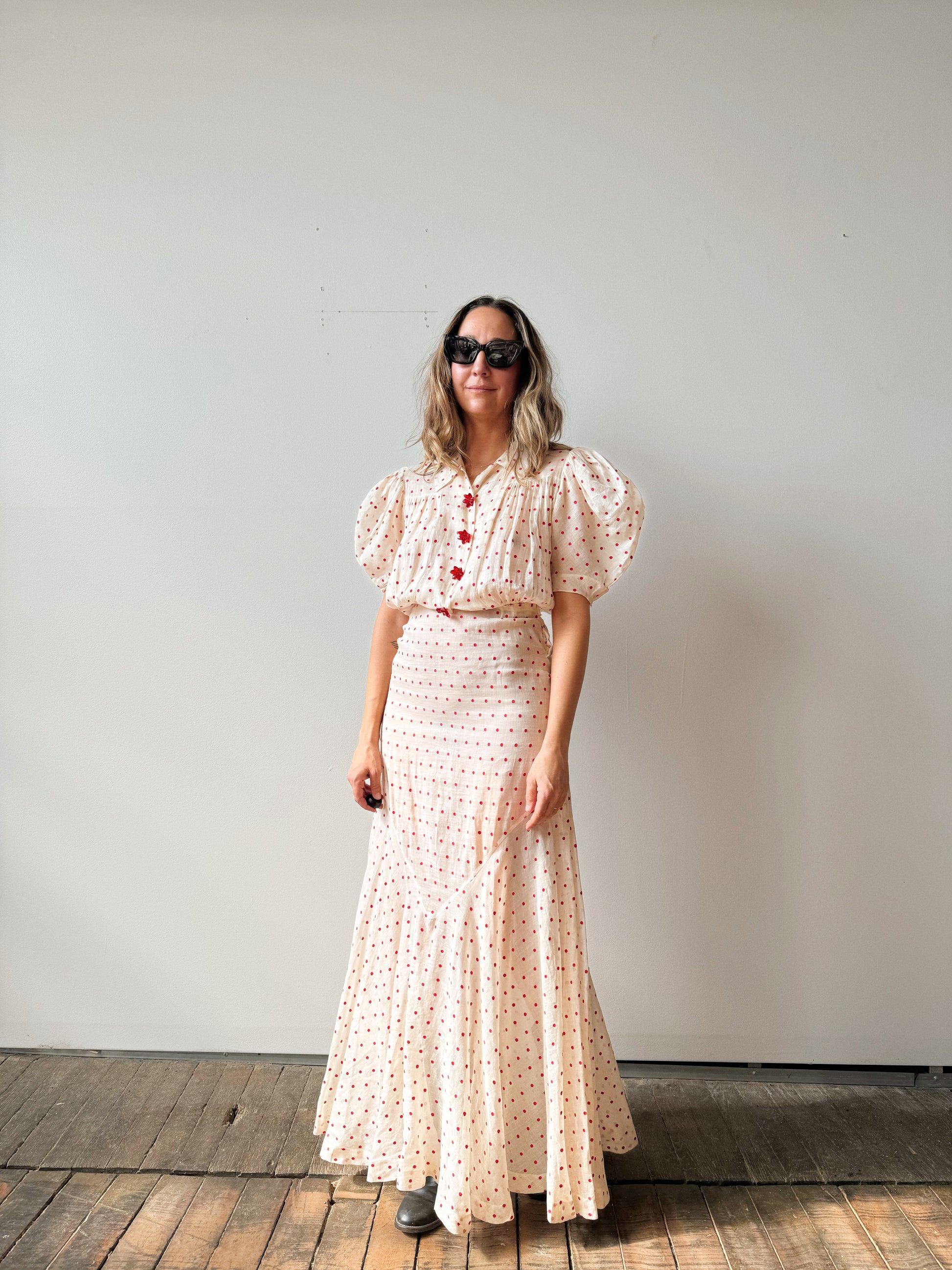 Early 1900s Cotton Voile Polka Dot Dress (S) – dry vtg and