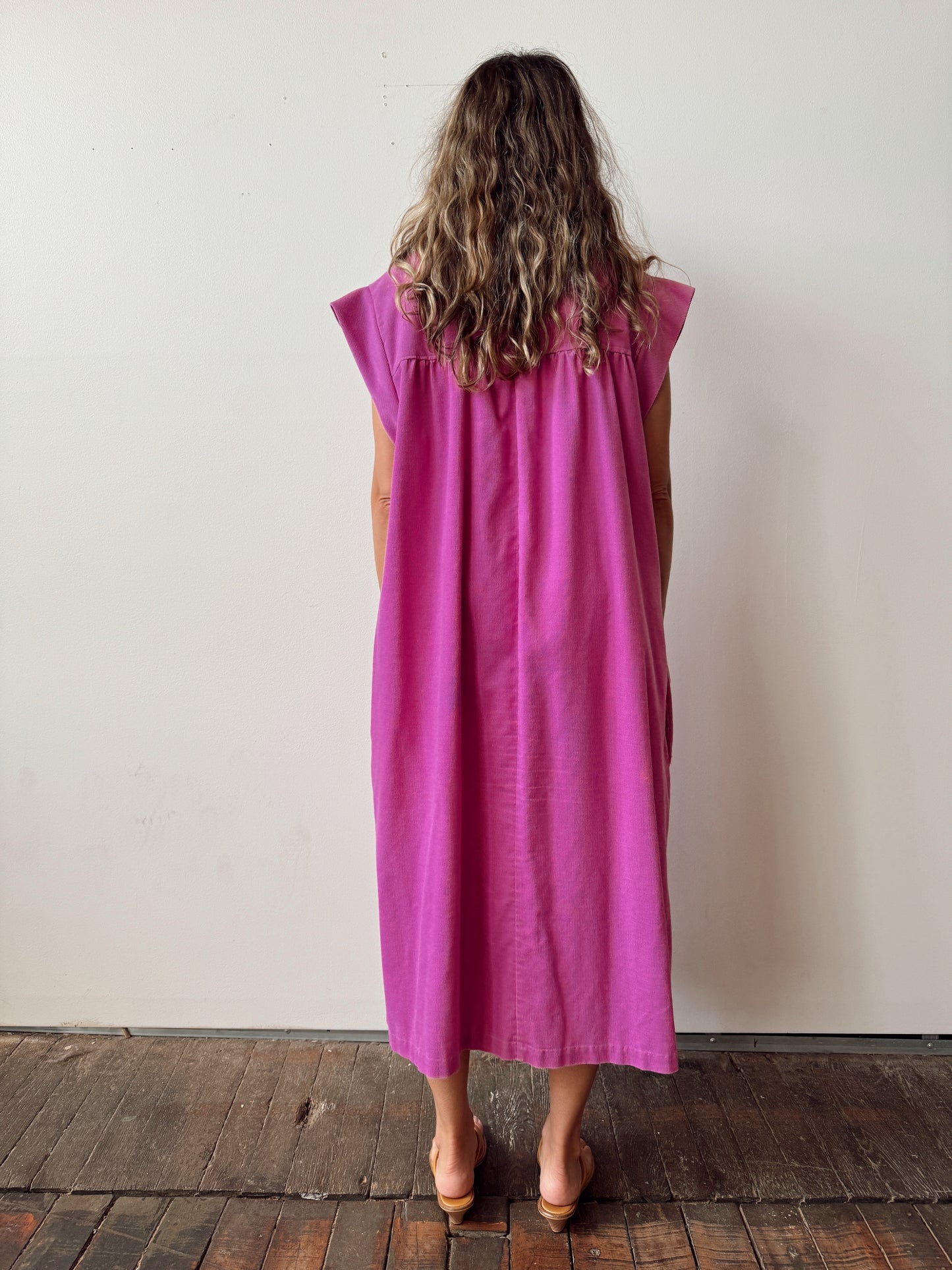 Magenta 80s Corduroy Midi Dress (L)