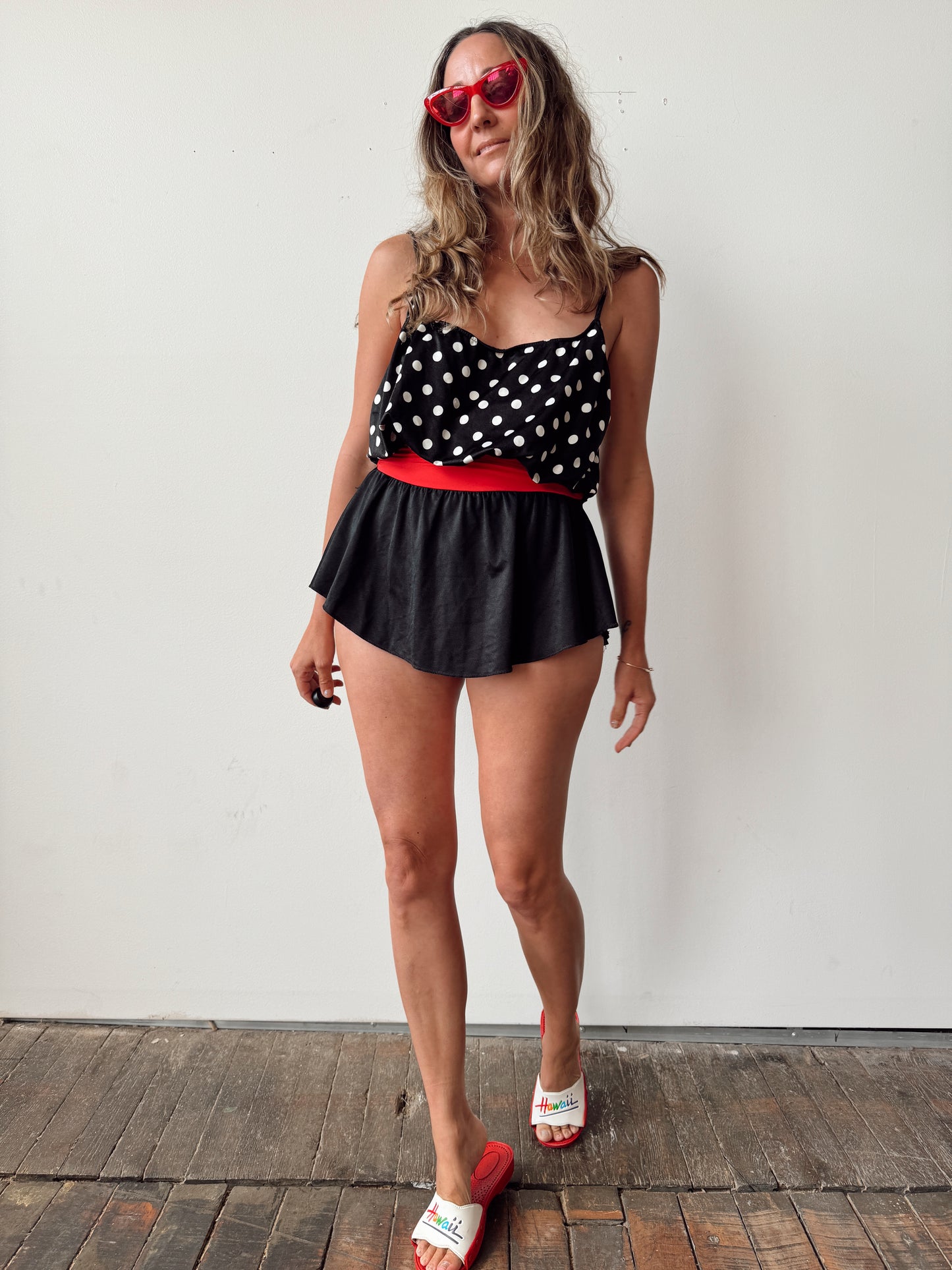 Coco Beach Black and White Skirt 90s Swimsuit (M)