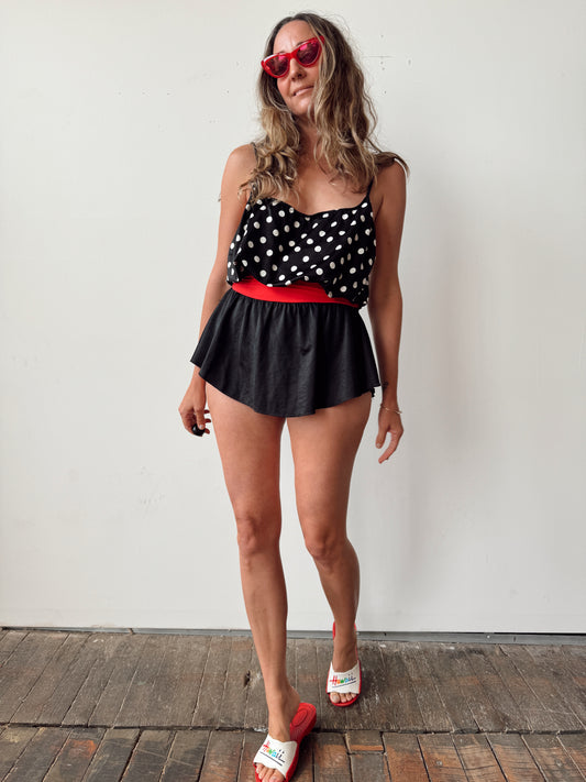 Coco Beach Black and White Skirt 90s Swimsuit (M)