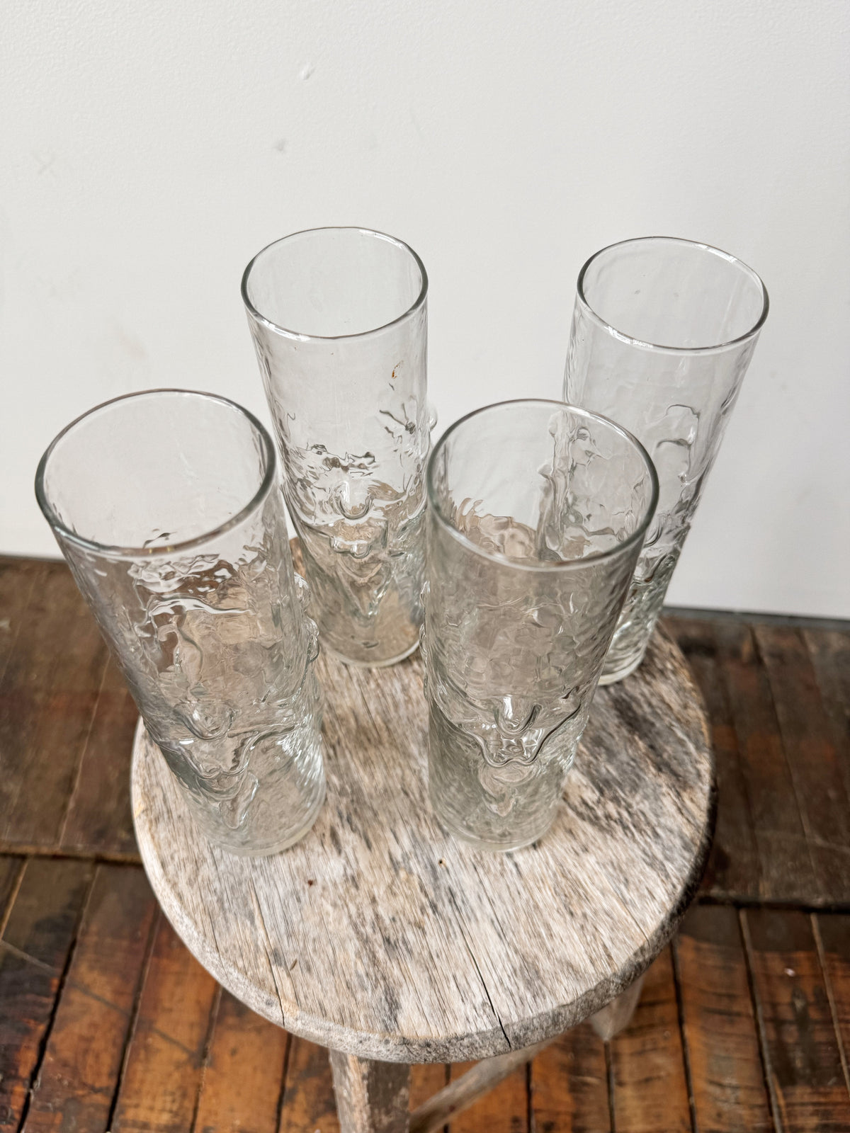 60s Libbey Glass La Femme 3D Dancing Nude Women 9" Highball Cocktail Tumbler, Set of 4