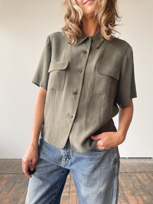 Silk Khaki Safari Blouse (M)