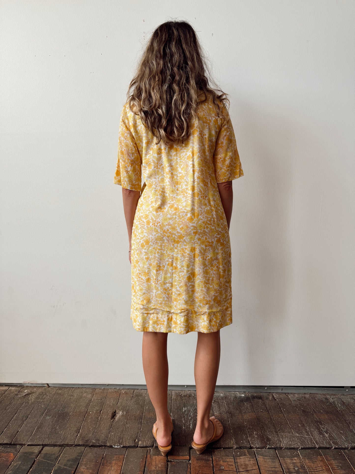 Country Miss 70s Yellow Floral Shirt Dress (M)