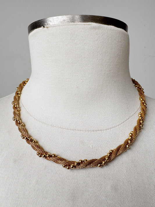 Gold Tonne Bead & Mesh Twist Necklace 18"