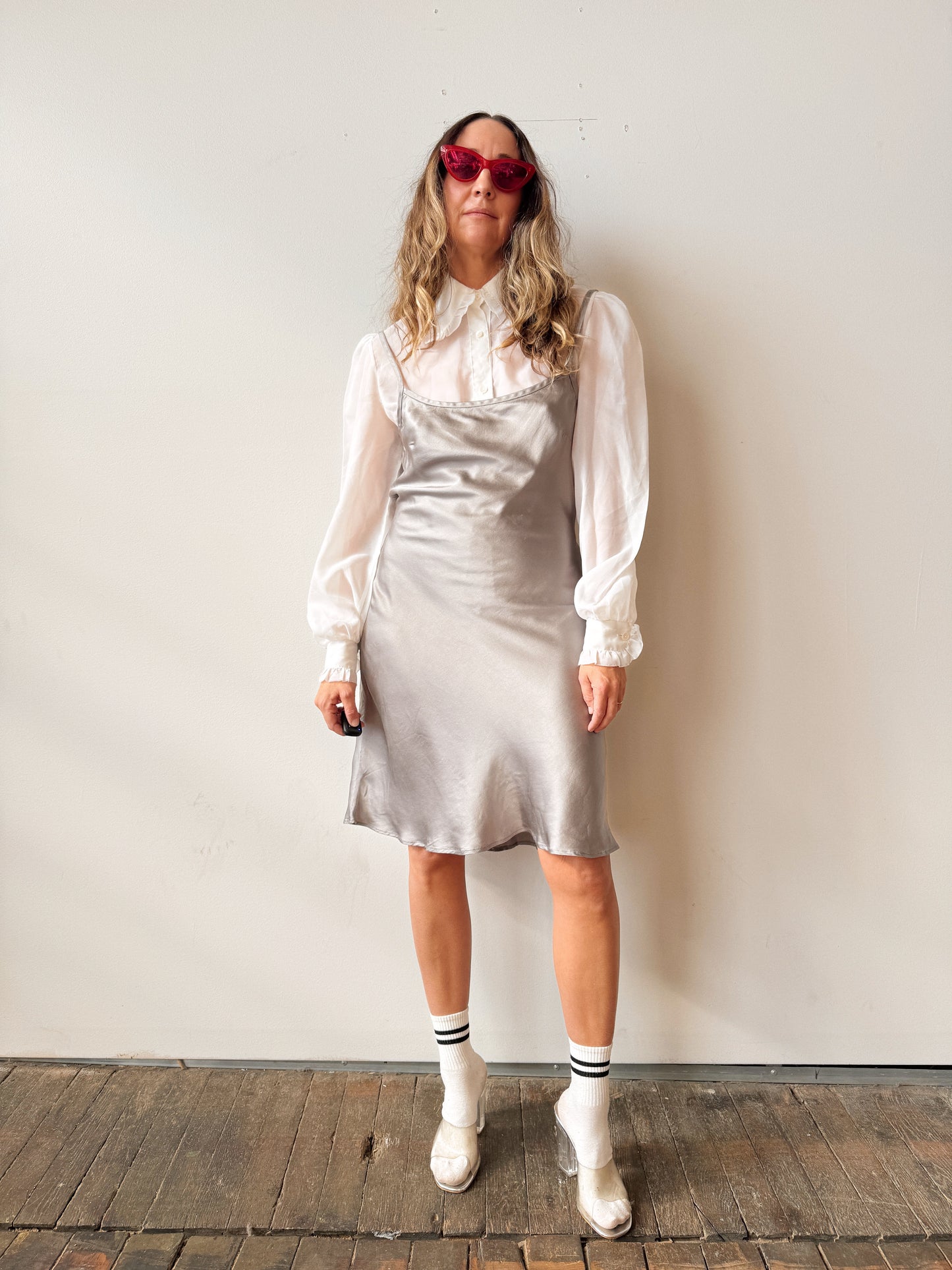 Otte New York Silk Silver Grey Slip Dress (M)