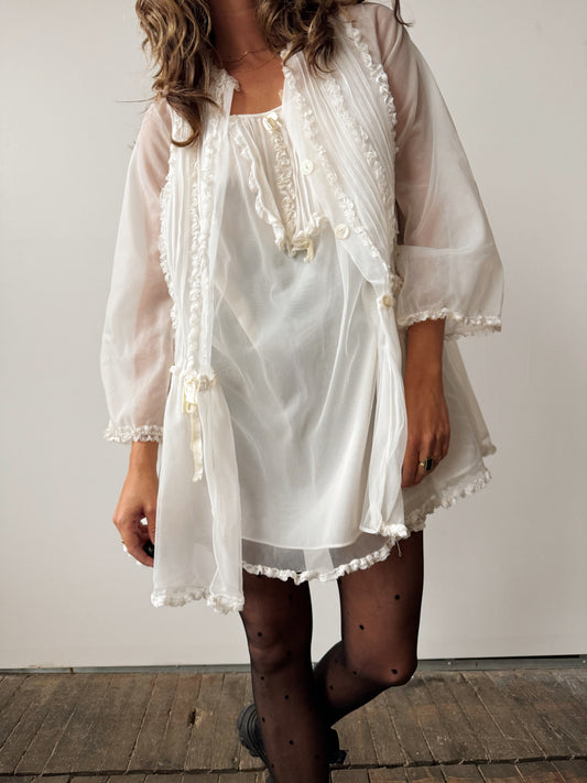 70s Ruffle Two-Piece Nighty Set (S)