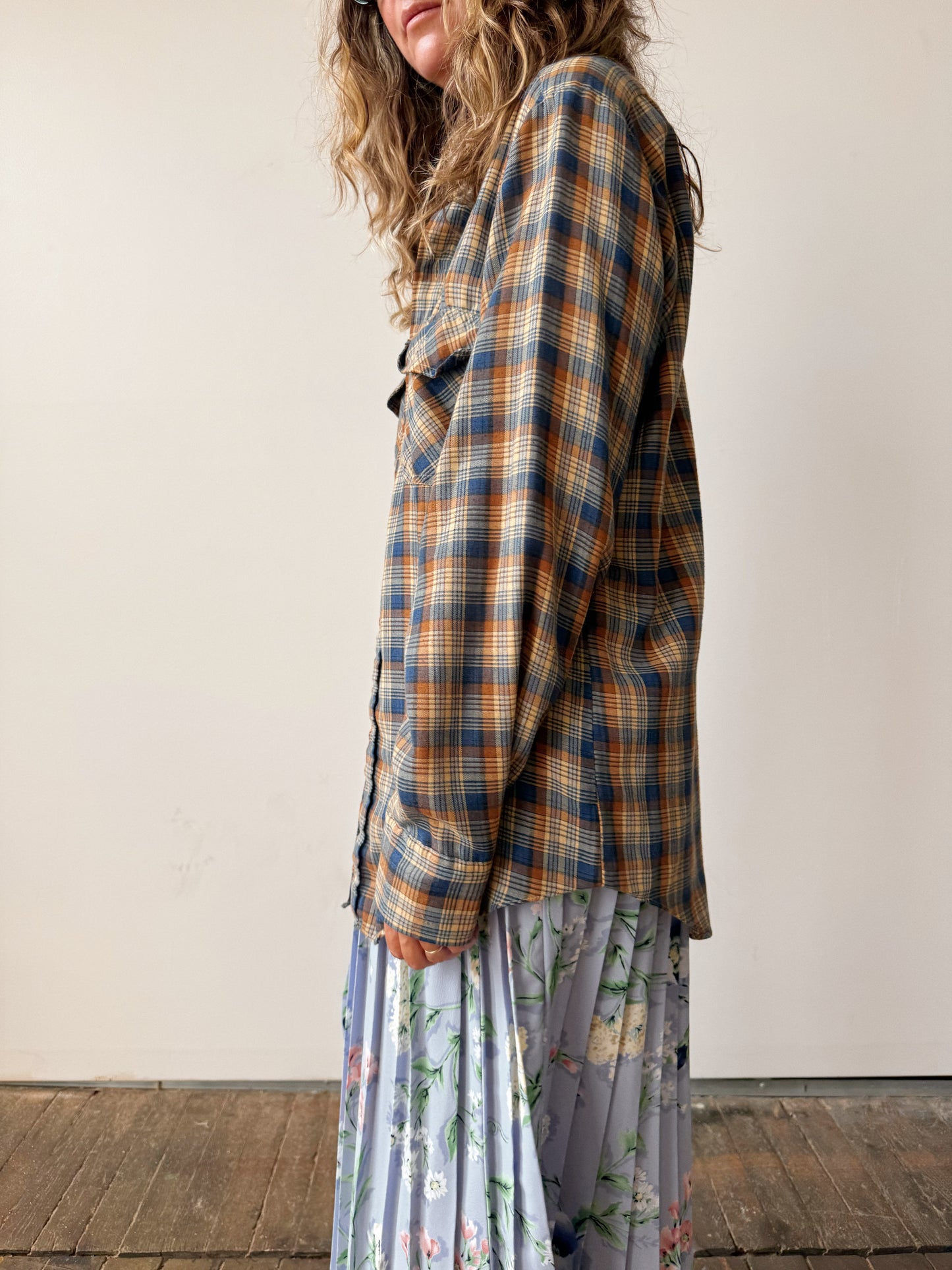 70s Plaid Flannel JCPenney Button Shirt (Mens L)