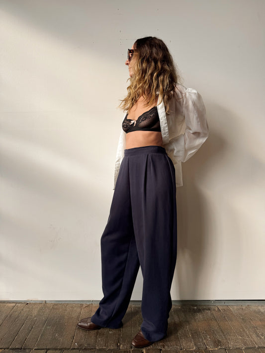 90s Navy Soft Wideleg Trouser Pant (28")