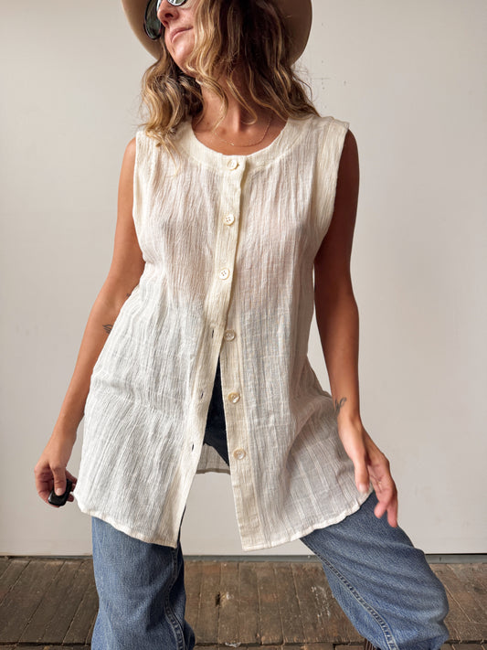 Cotton 90s Button Tunic Blouse (S)