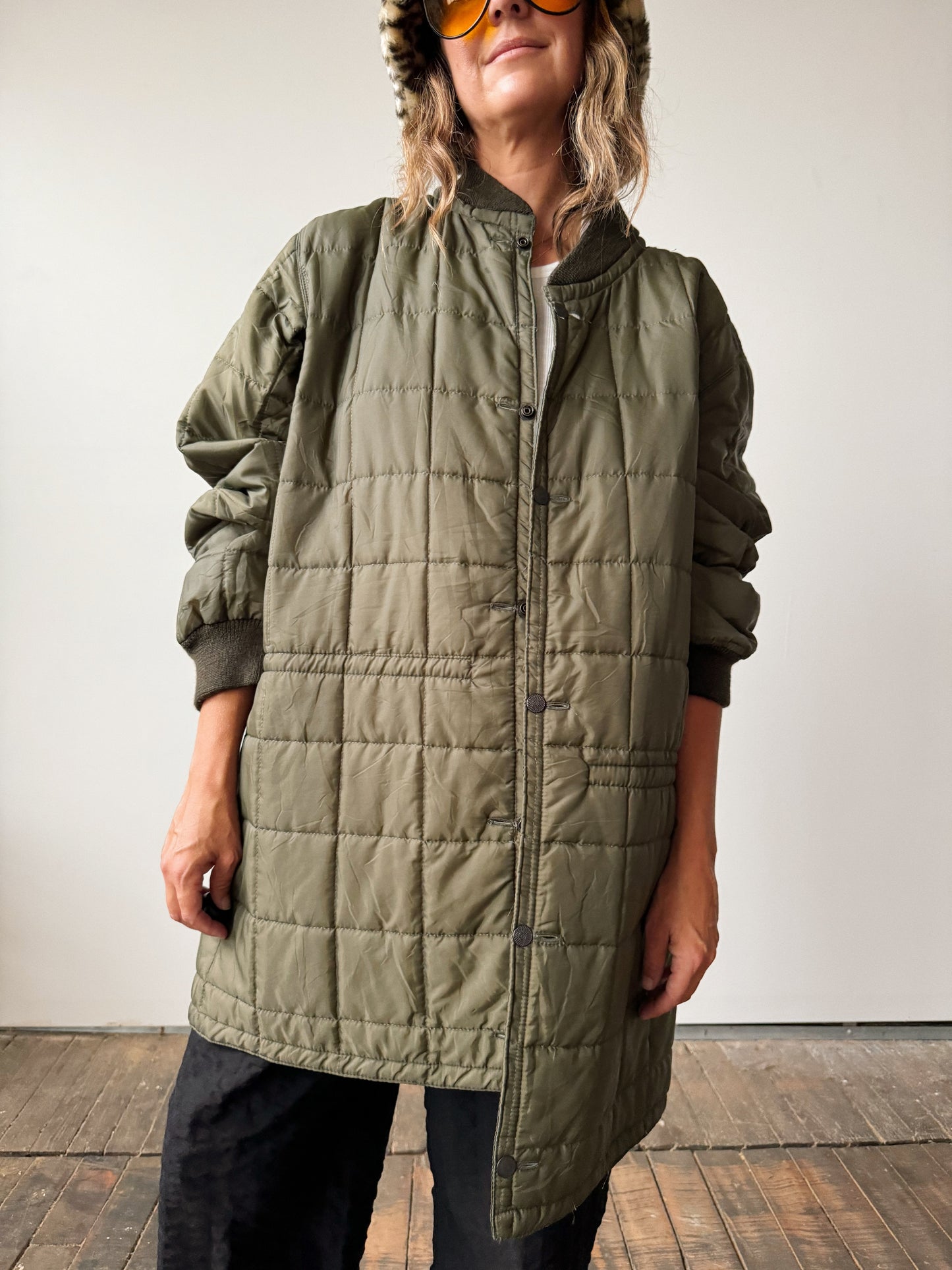 Military Quilted Jacket with Drawstring Waist (M)