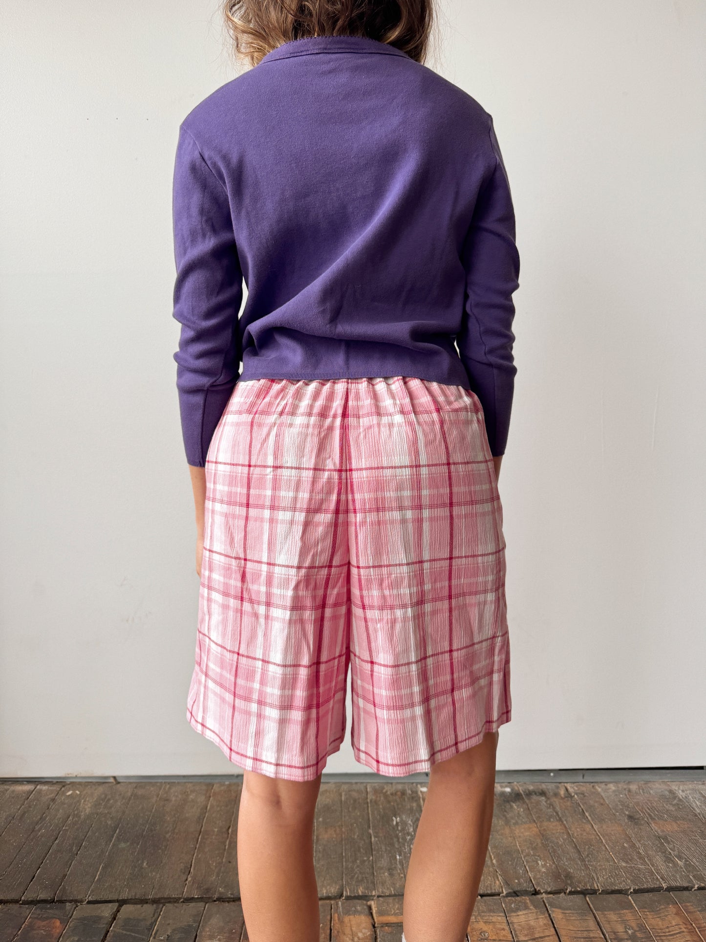 Pink Plaid Mom Shorts (M)