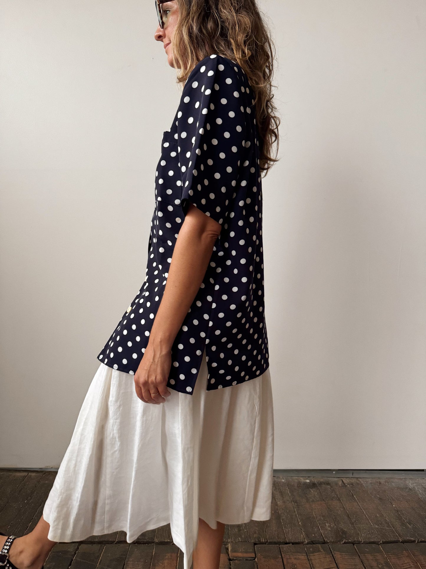 Walters Navy Polka Dot Blouse (M)