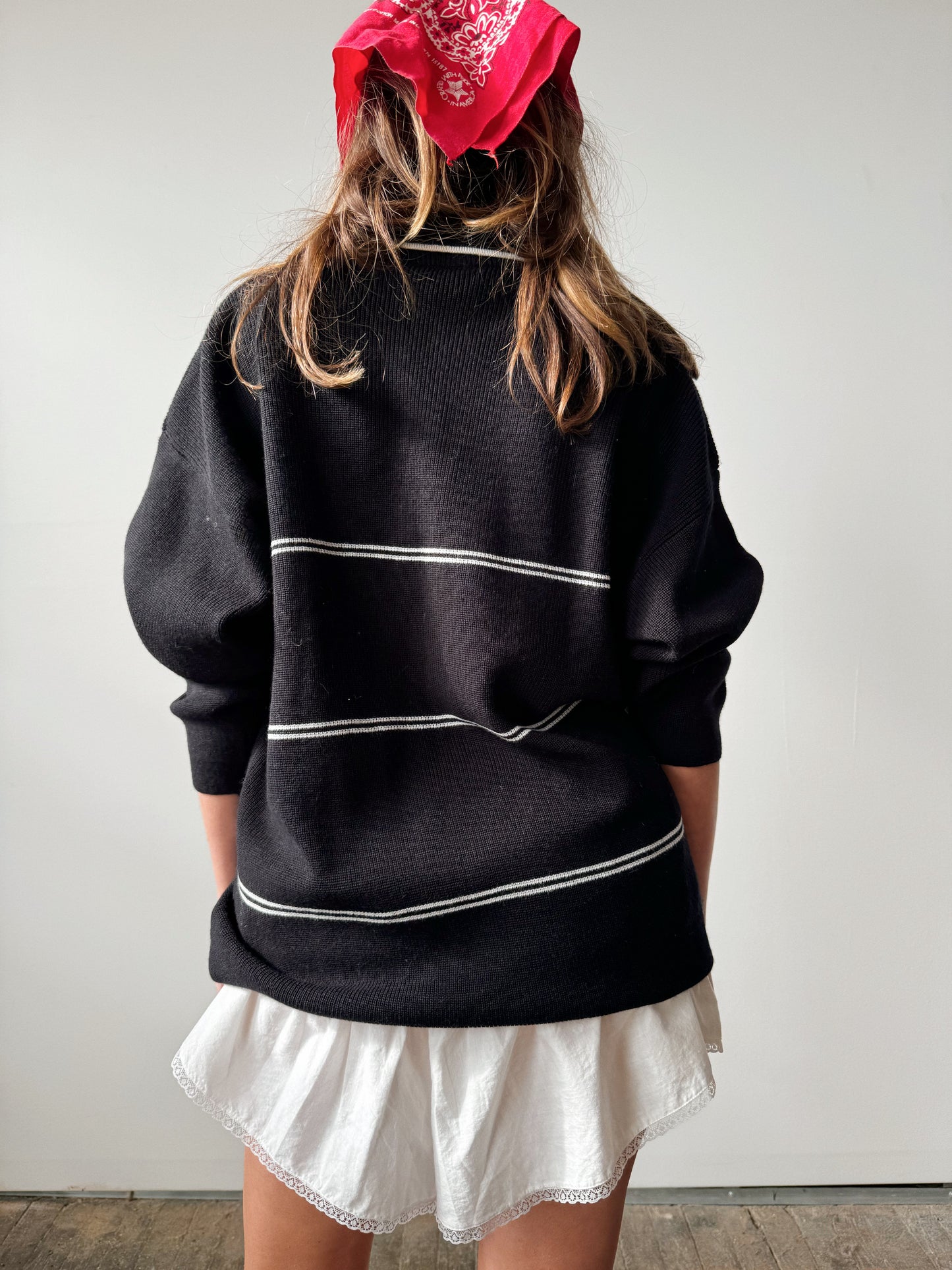 Wool 90s Navy Knit Collared Sweater (L)