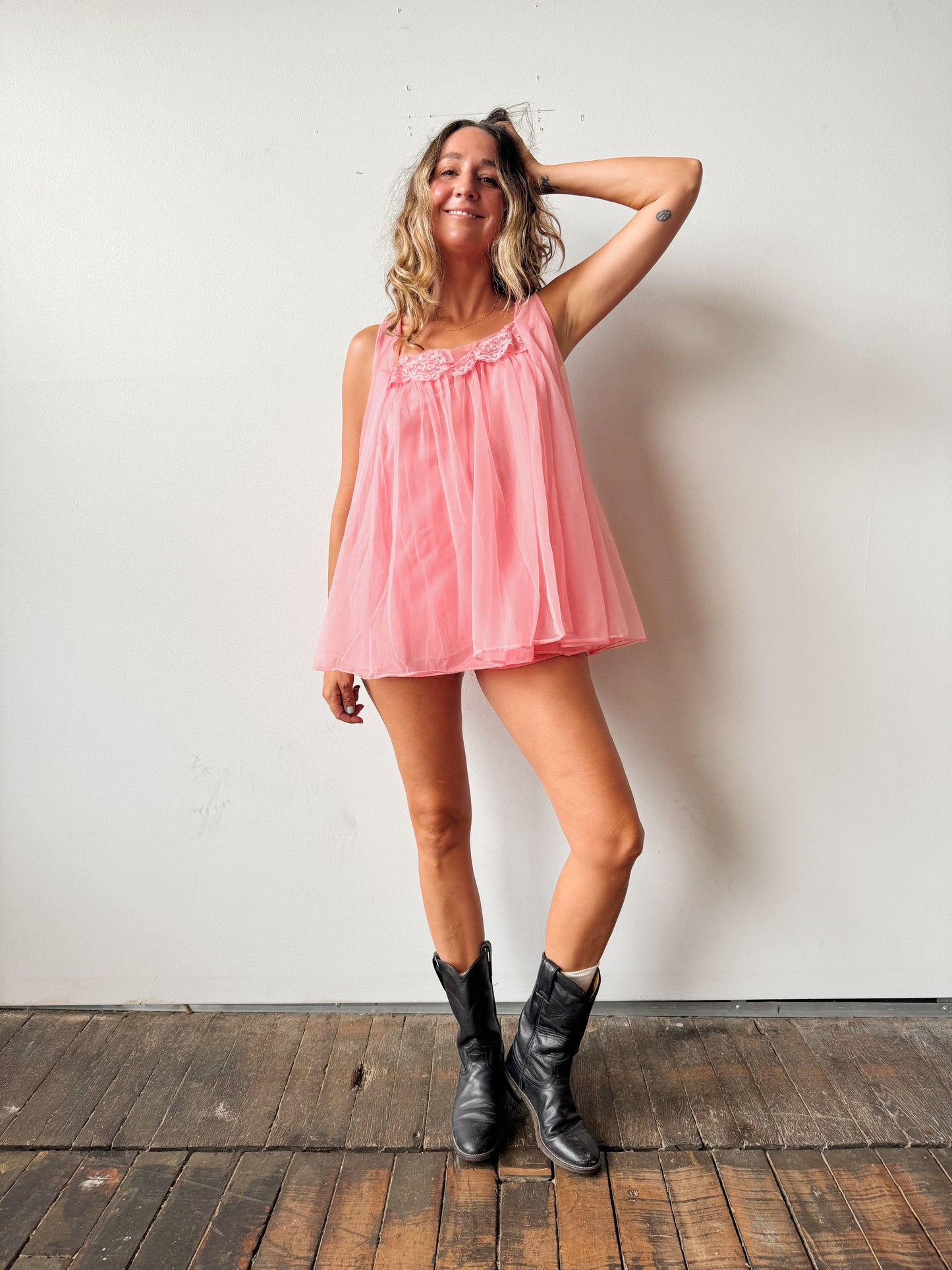 Hot Pink 60s Chiffon Lingerie Panty Set (M)