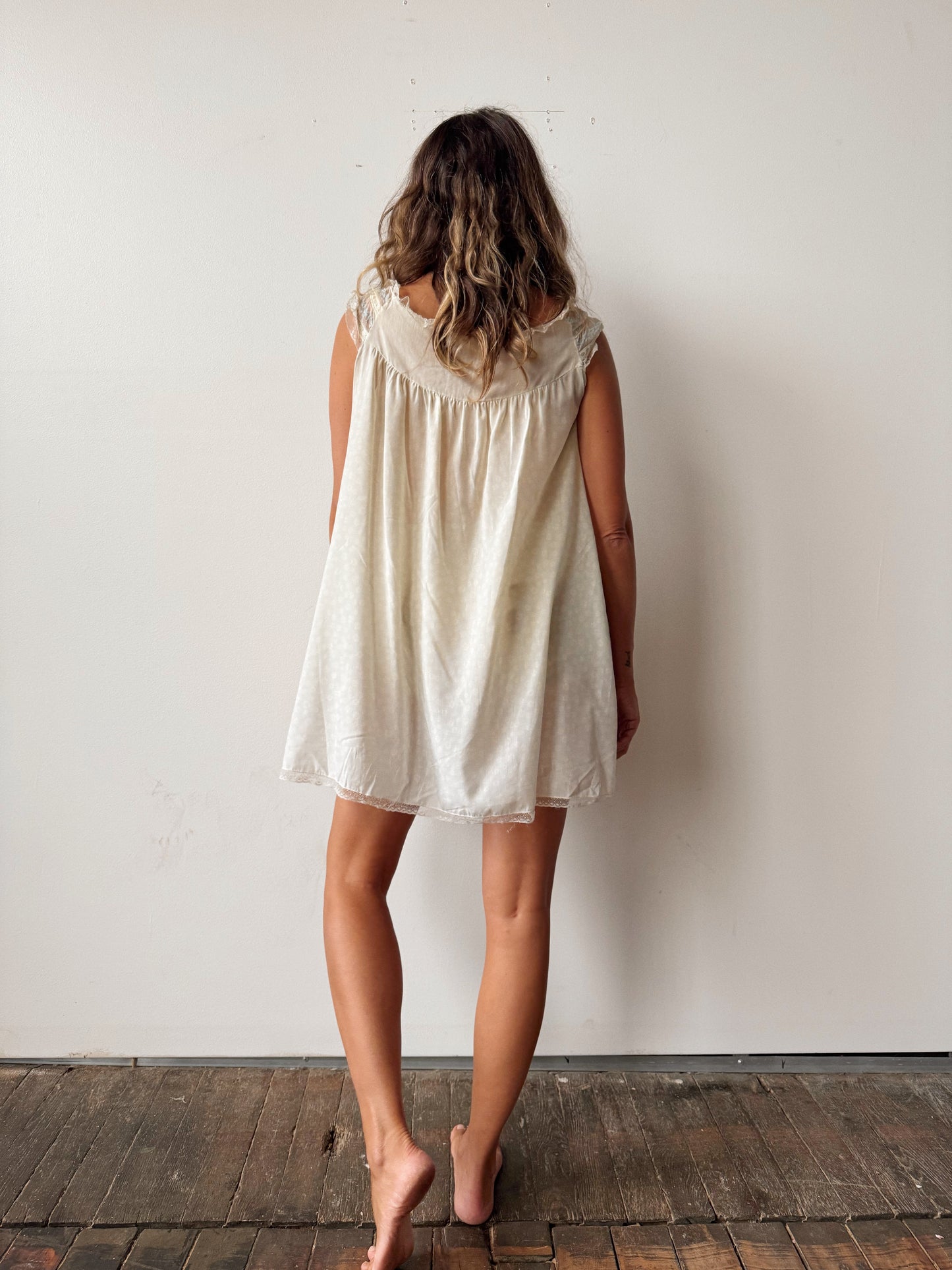 60s Lace and Embroidery Babydoll Sleep Set (M)