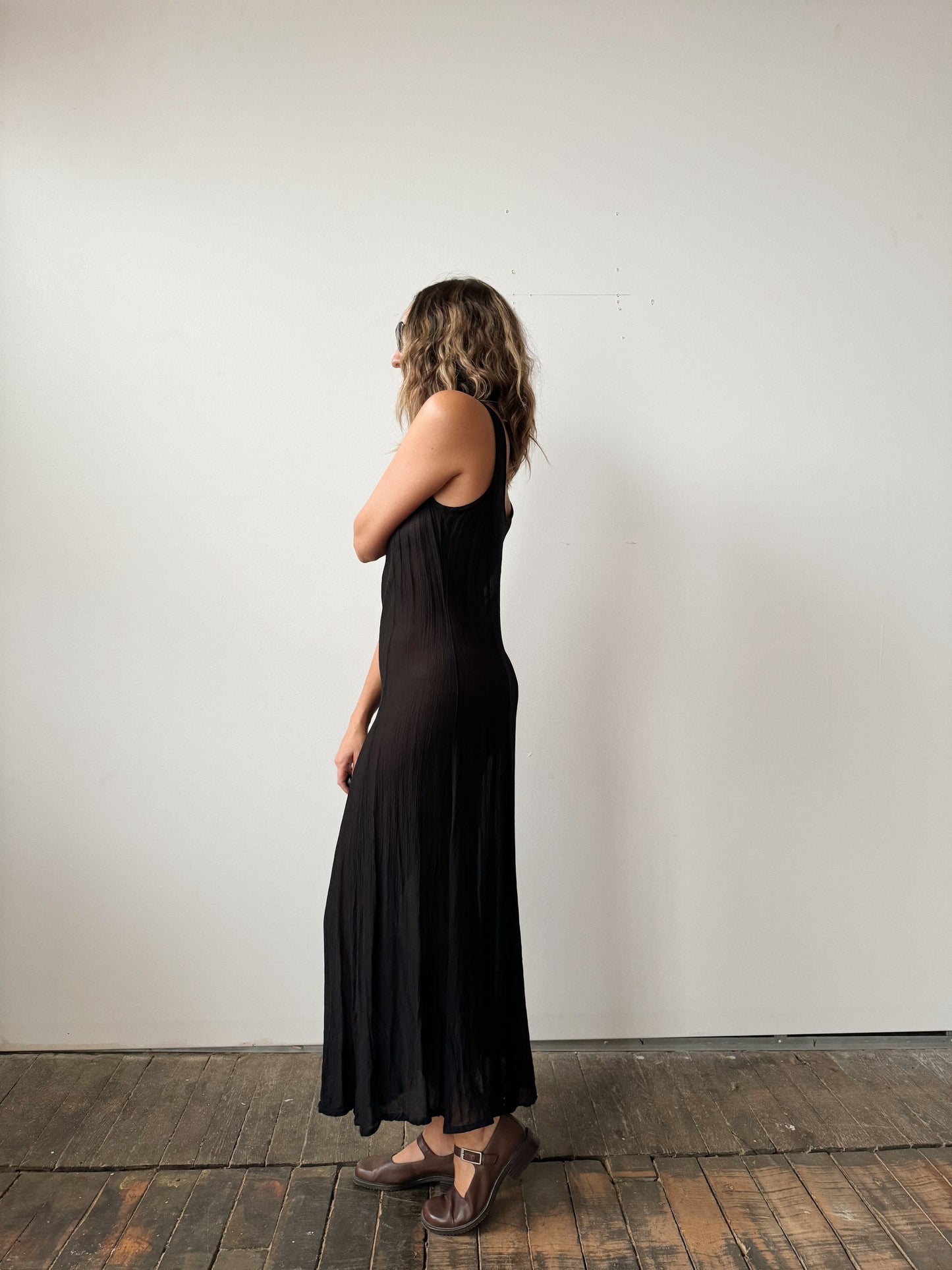 Sheer Minimal Black Chiffon Dress (M)