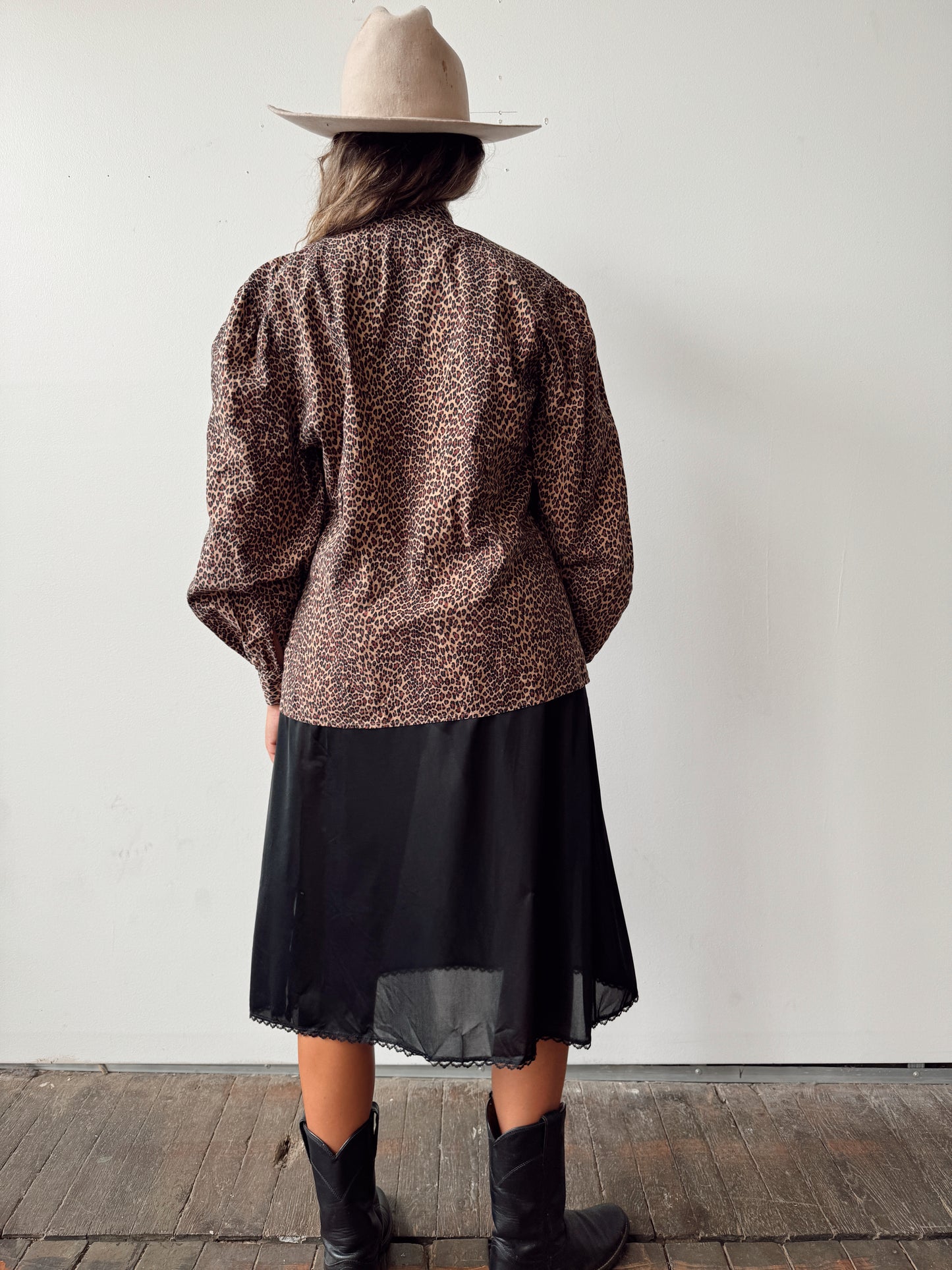Norma Kamali 80s Leopard Vintage Blouse (M)