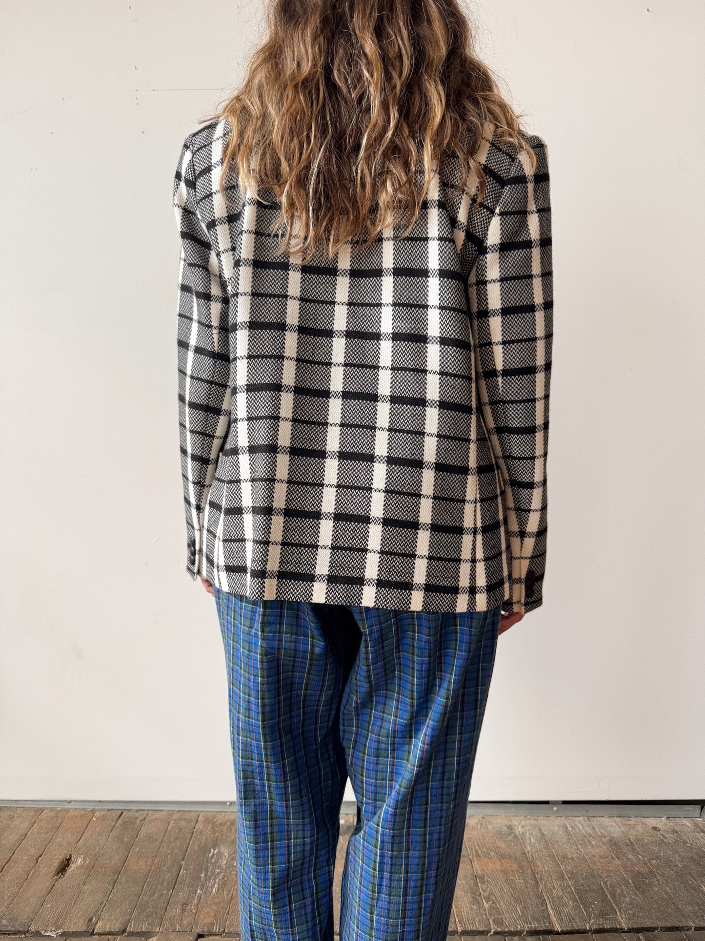 90s Tweed Plaid Boxy Blazer (L)