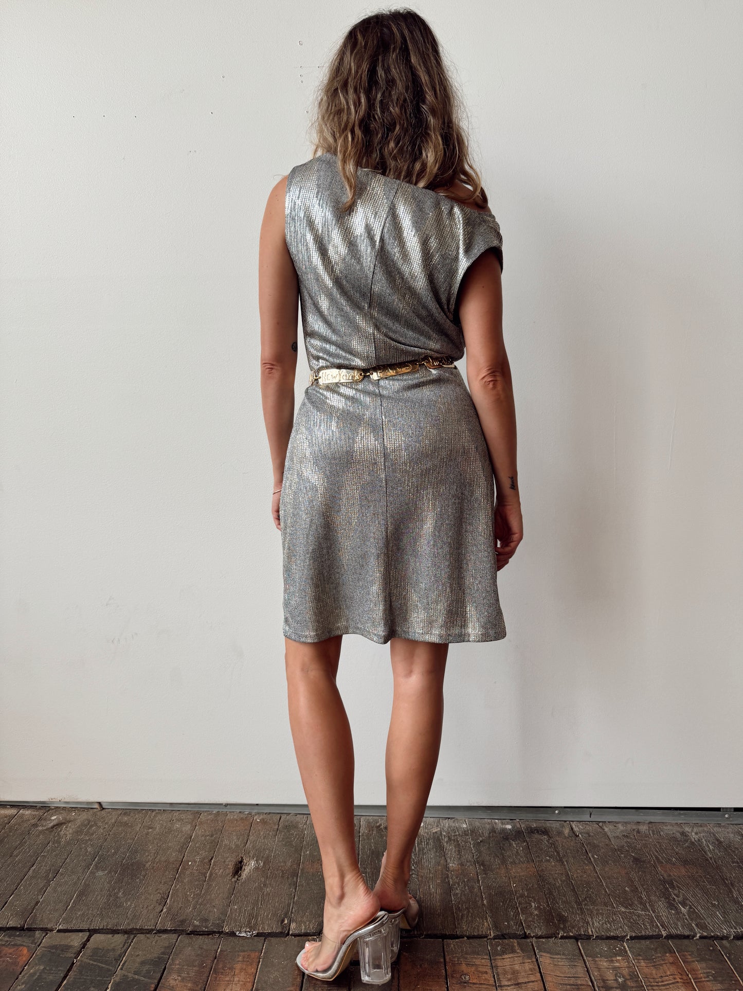 Silver Gold 00s Off-the-Shoulder Dress (M)
