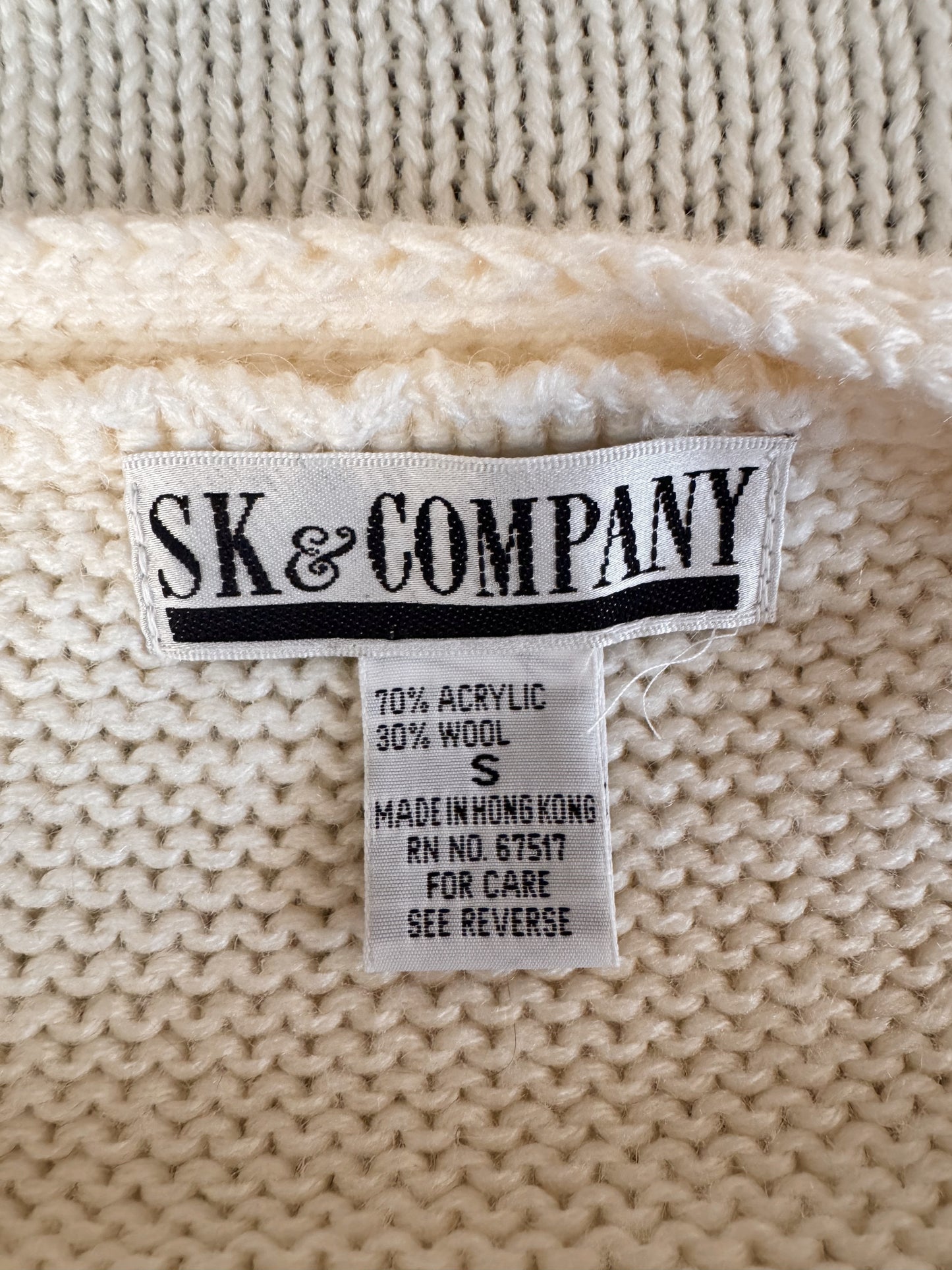 Pearl and Textured Ivory 90s Cardigan (S)