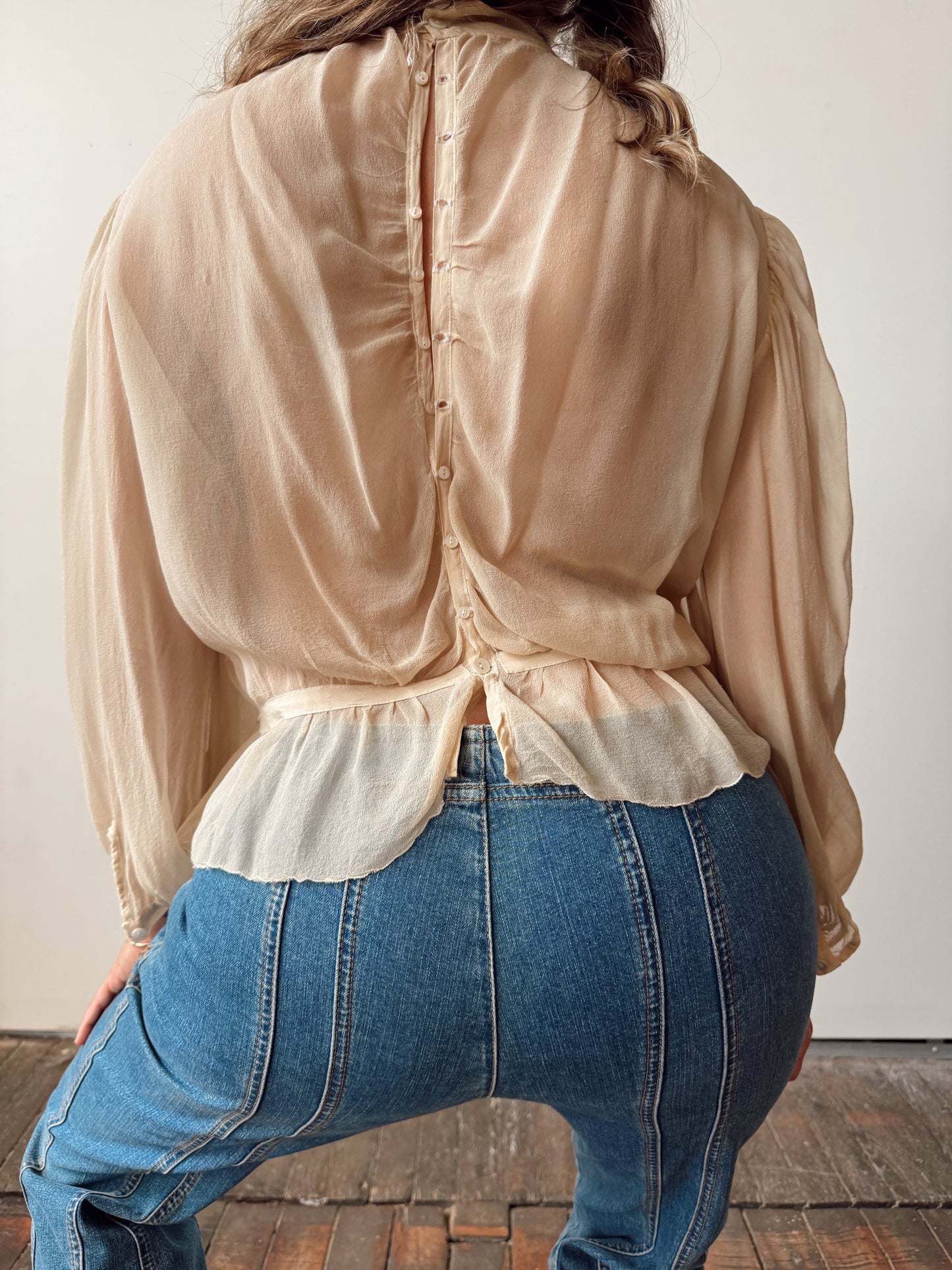 Vintage 40s Silk and Lace Sheer Blouse (S)