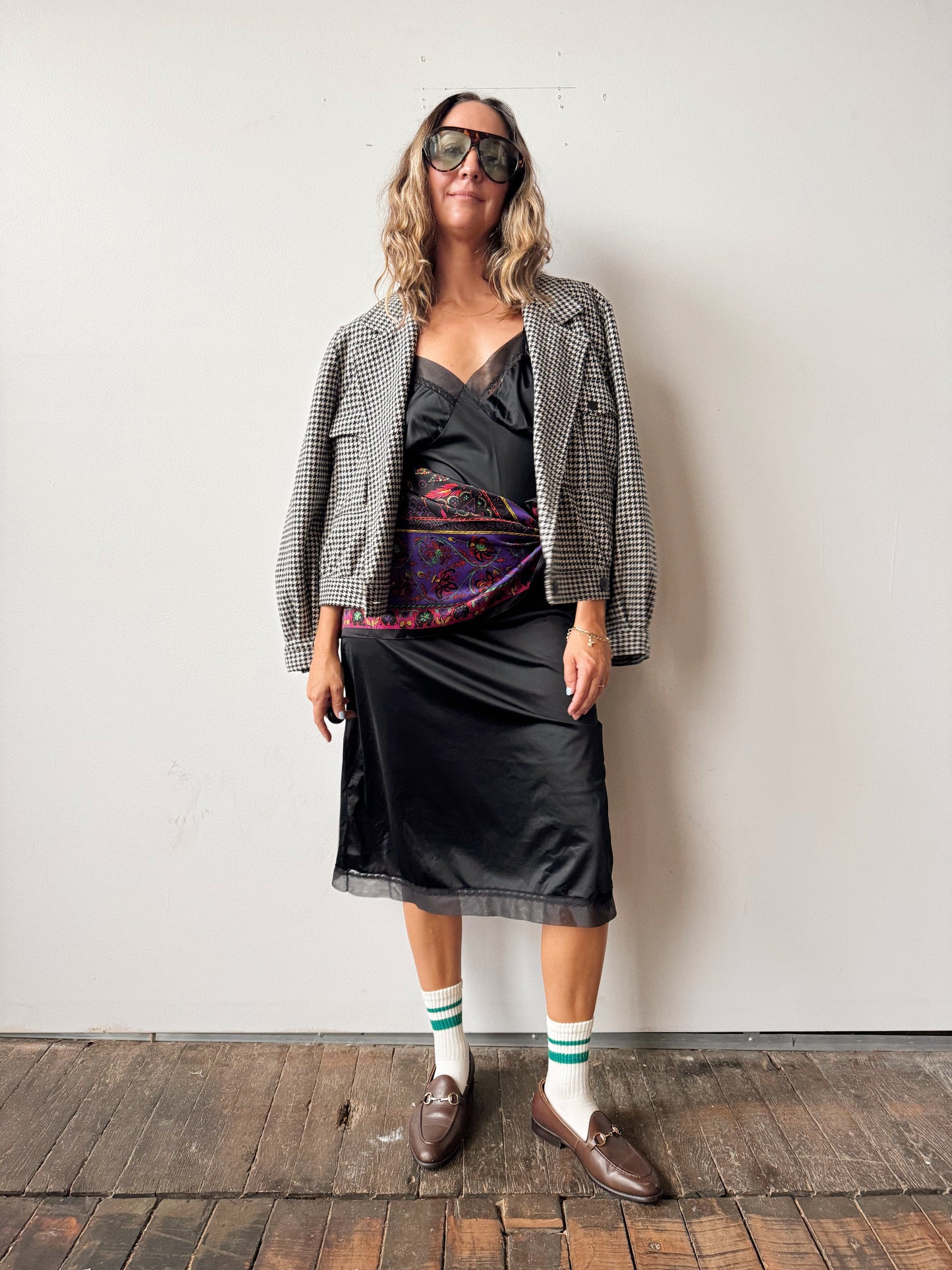 Houndstooth Cropped Wool Blend Jacket (M)