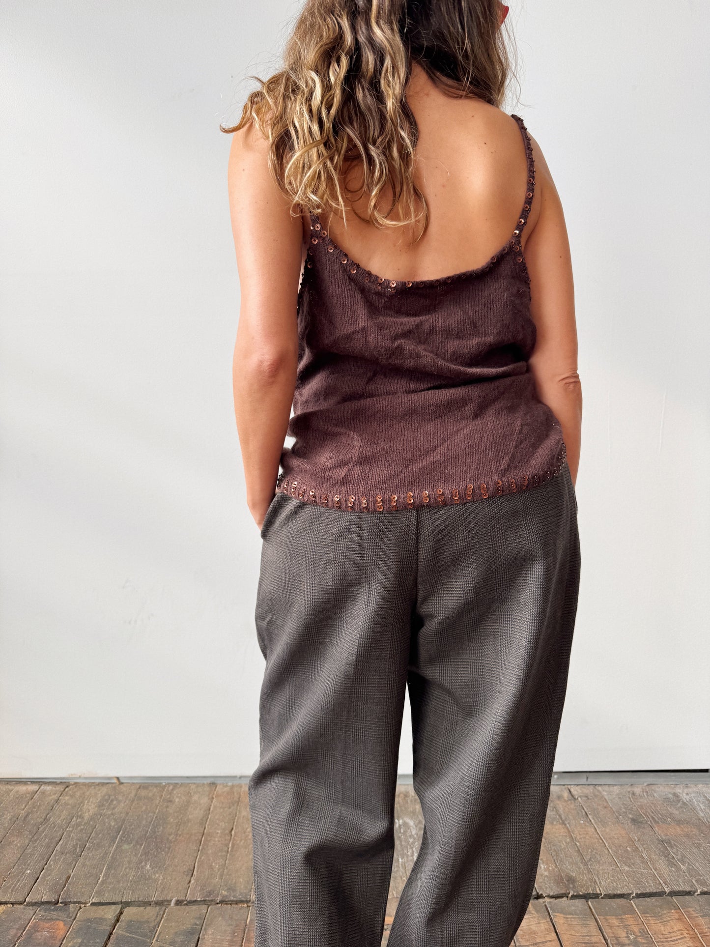 Angora Brown and Sequin Tank Top (XL)