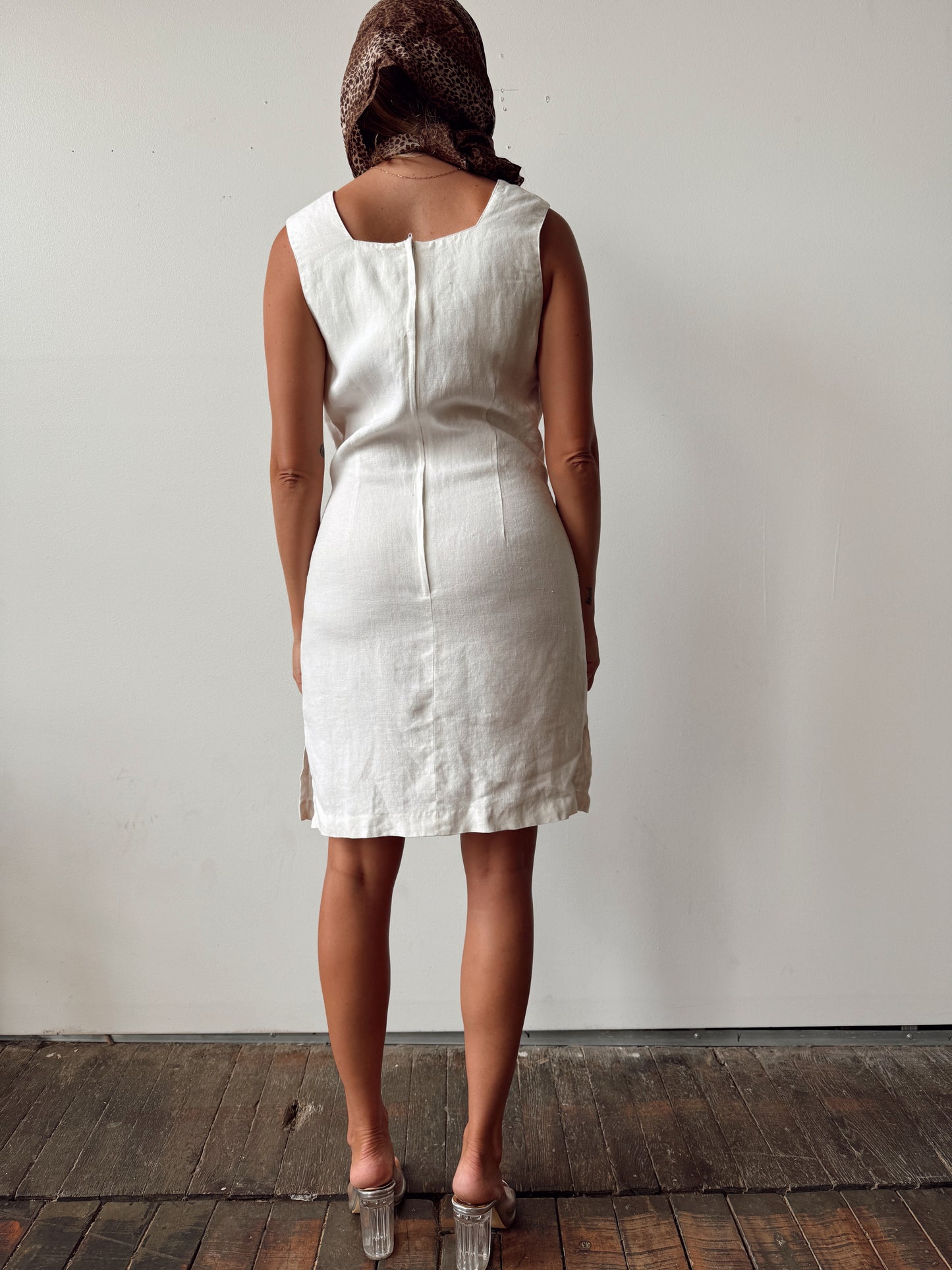 Vintage Linen Square Neck 90s Dress (M)