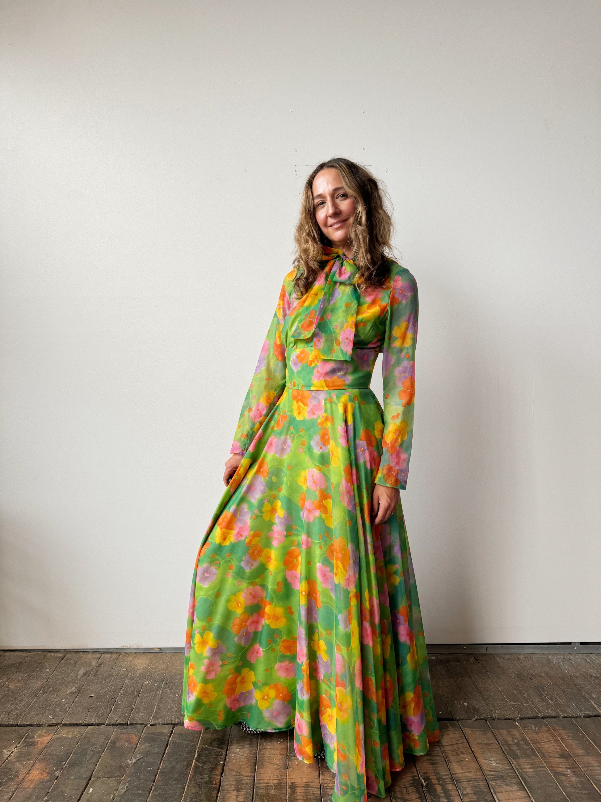 California Calliope 60s Chiffon Floral Dress (M) dry vtg and California Calliope 60s Chiffon Floral Dress (M) dry vtg and