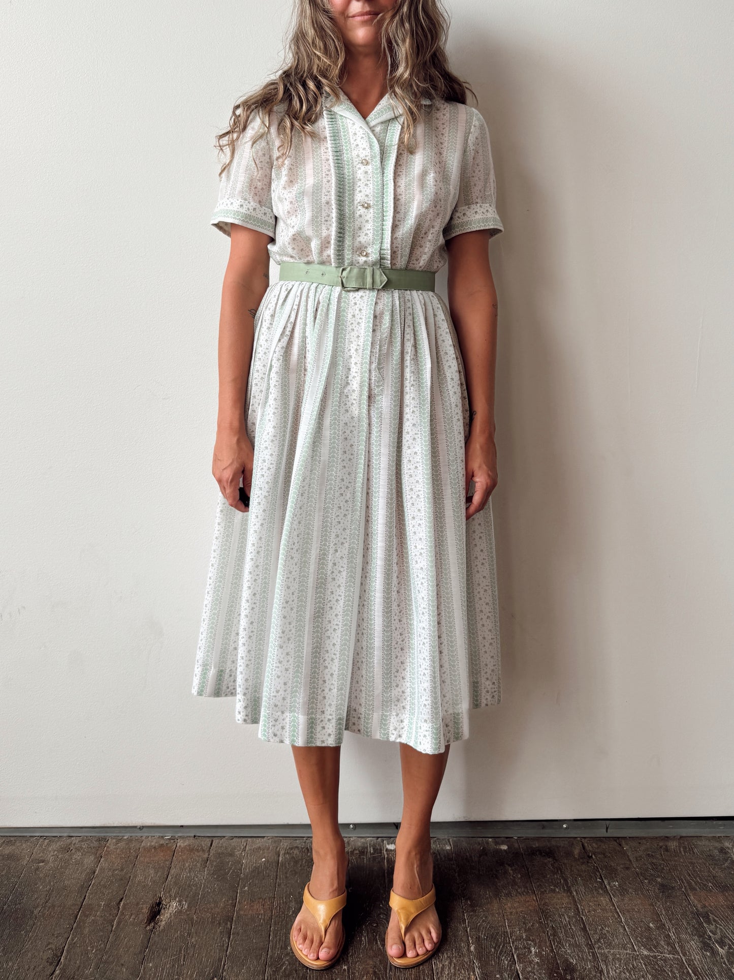 Sage Green Midi 60s Dress (M)