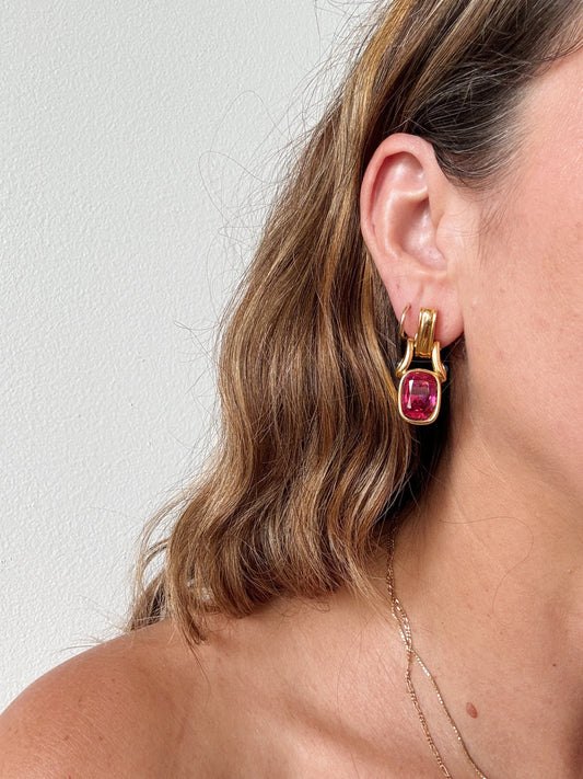 Ruby Gem Gold Statement Earrings