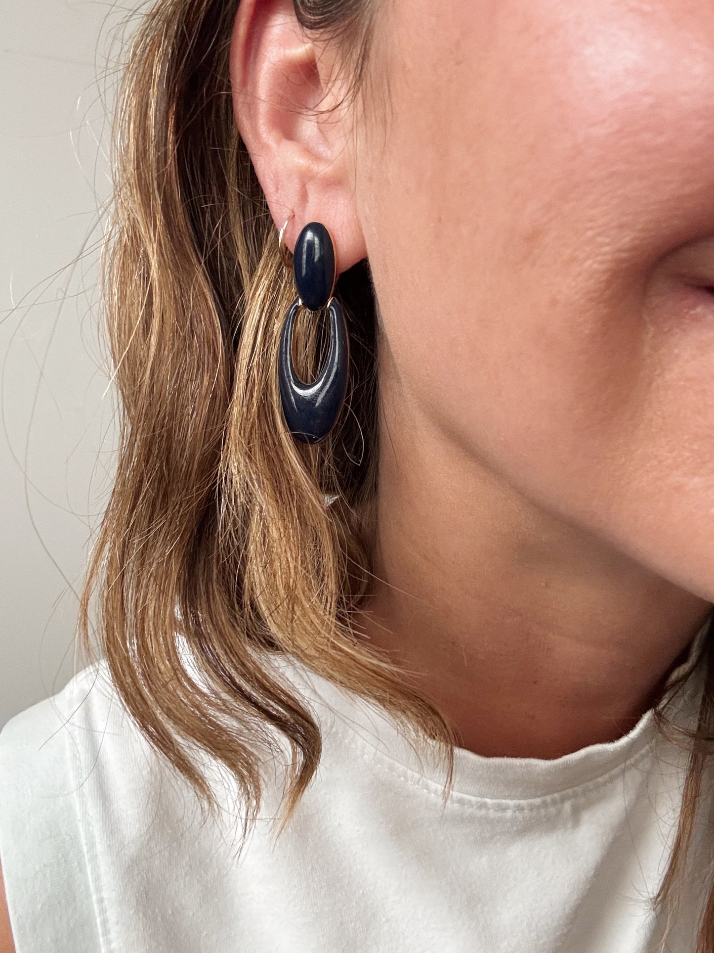 Navy Enamel Oval Earrings